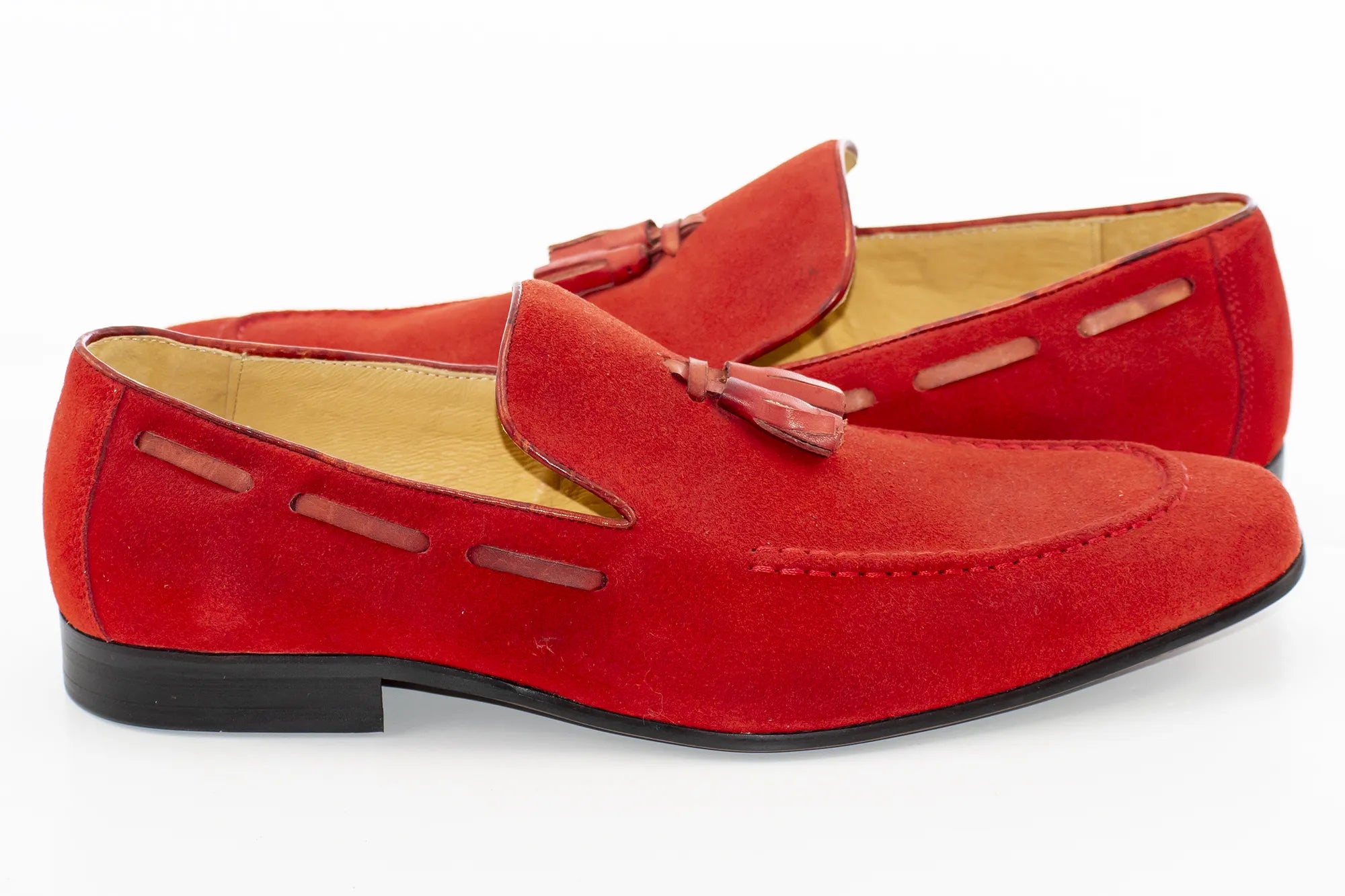 Red Suede Loafer With Matching Tassels
