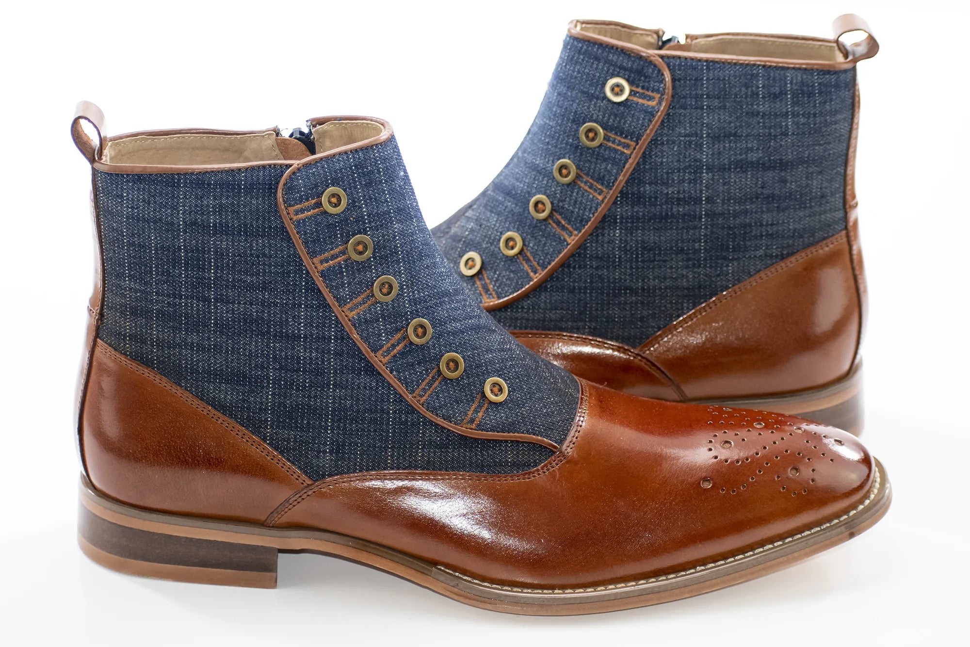 Men's Whisky Brown Leather Tweed Spat Boot