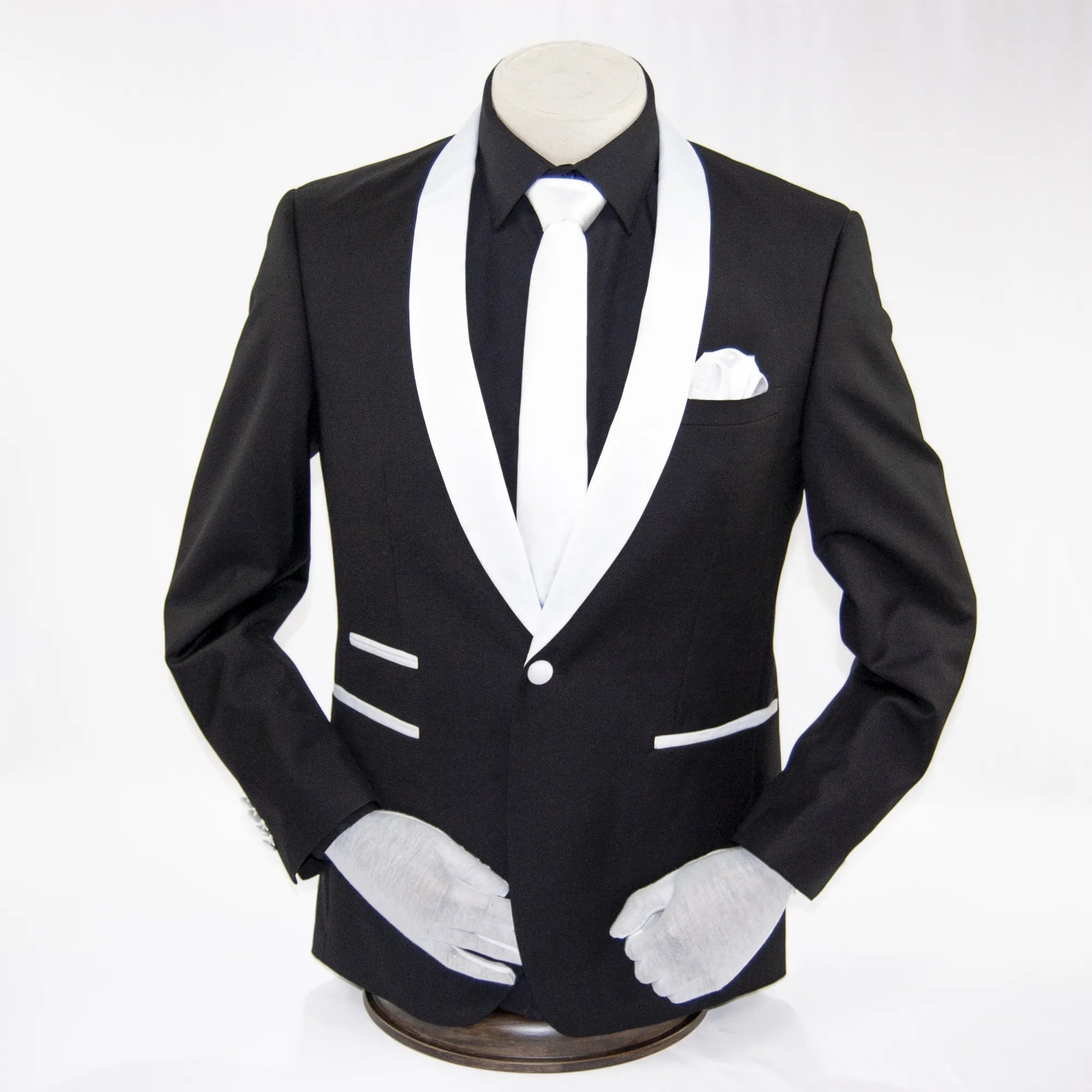 Men's White And Black 2-Piece Slim-Fit Tuxedo - Front Closure