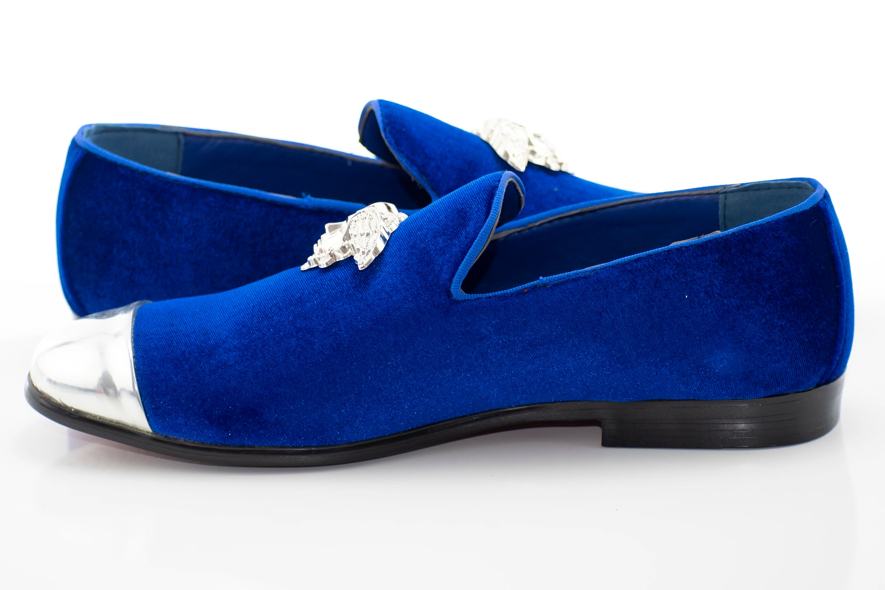 Men's Royal Blue Velvet Smoking Loafer With Silver Toe