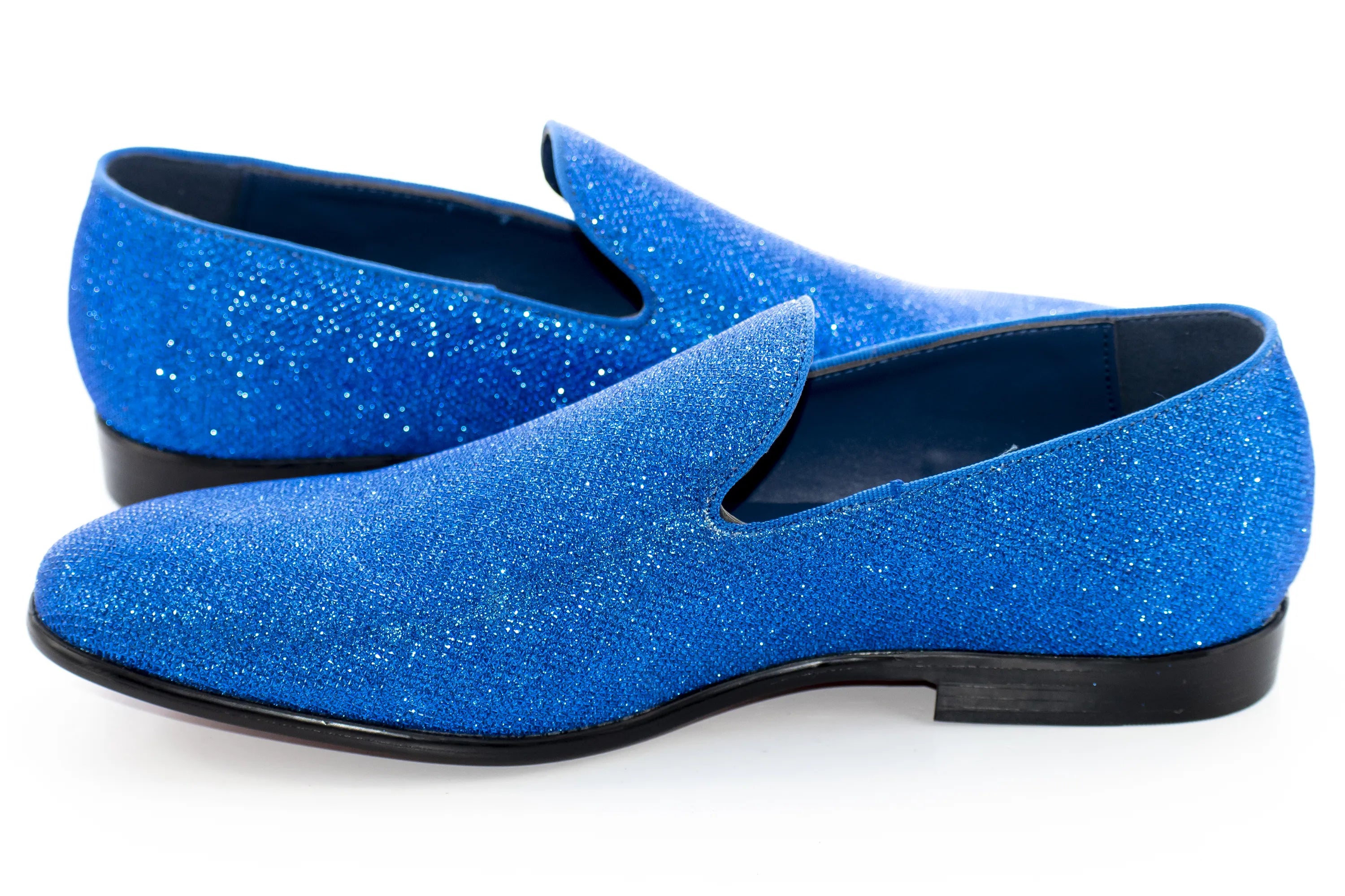 Men's Blue Glitter Sparkling Dress Loafer With Red Sole