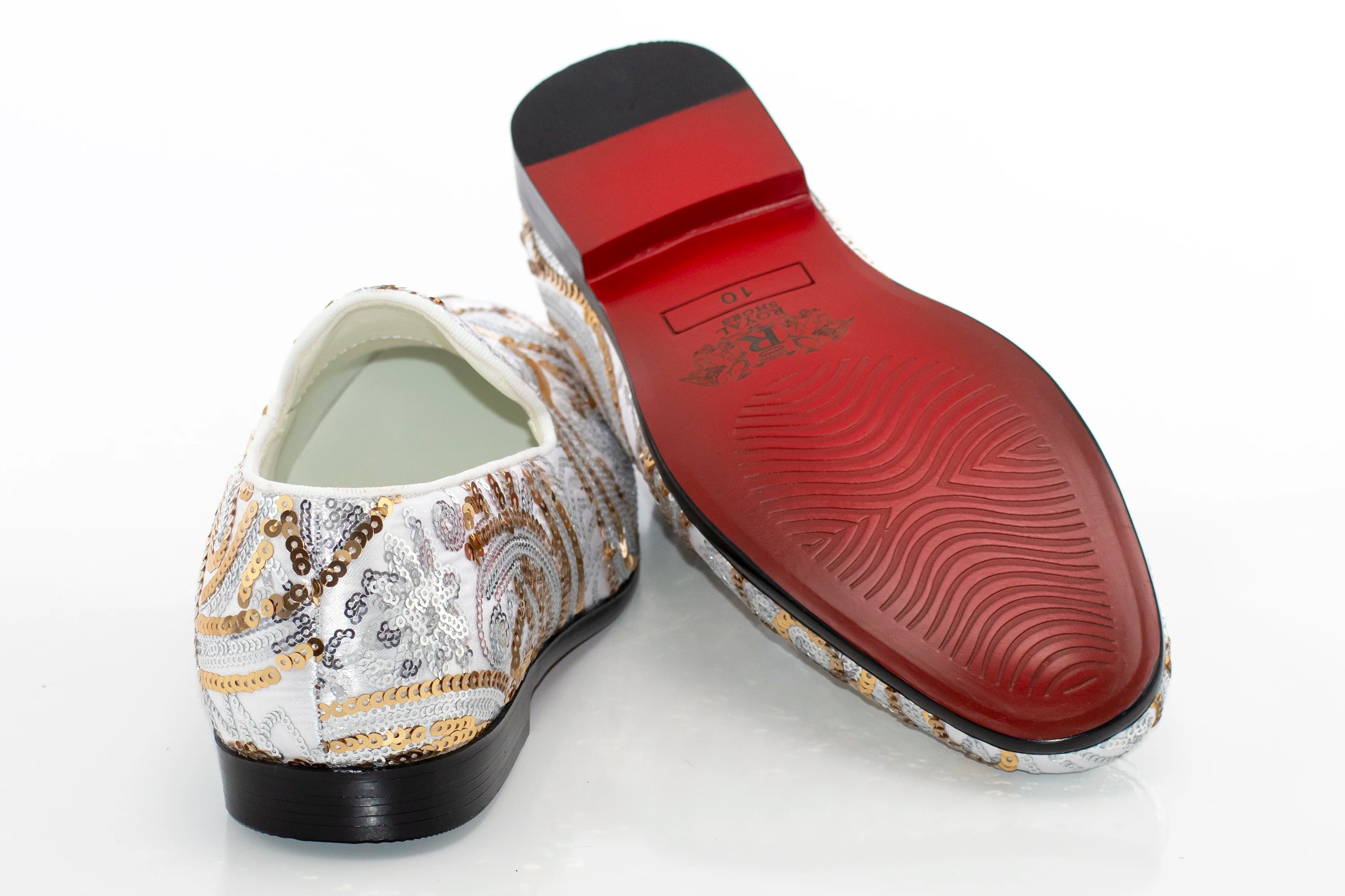 White And Gold Sequined Loafer - Back, Sole