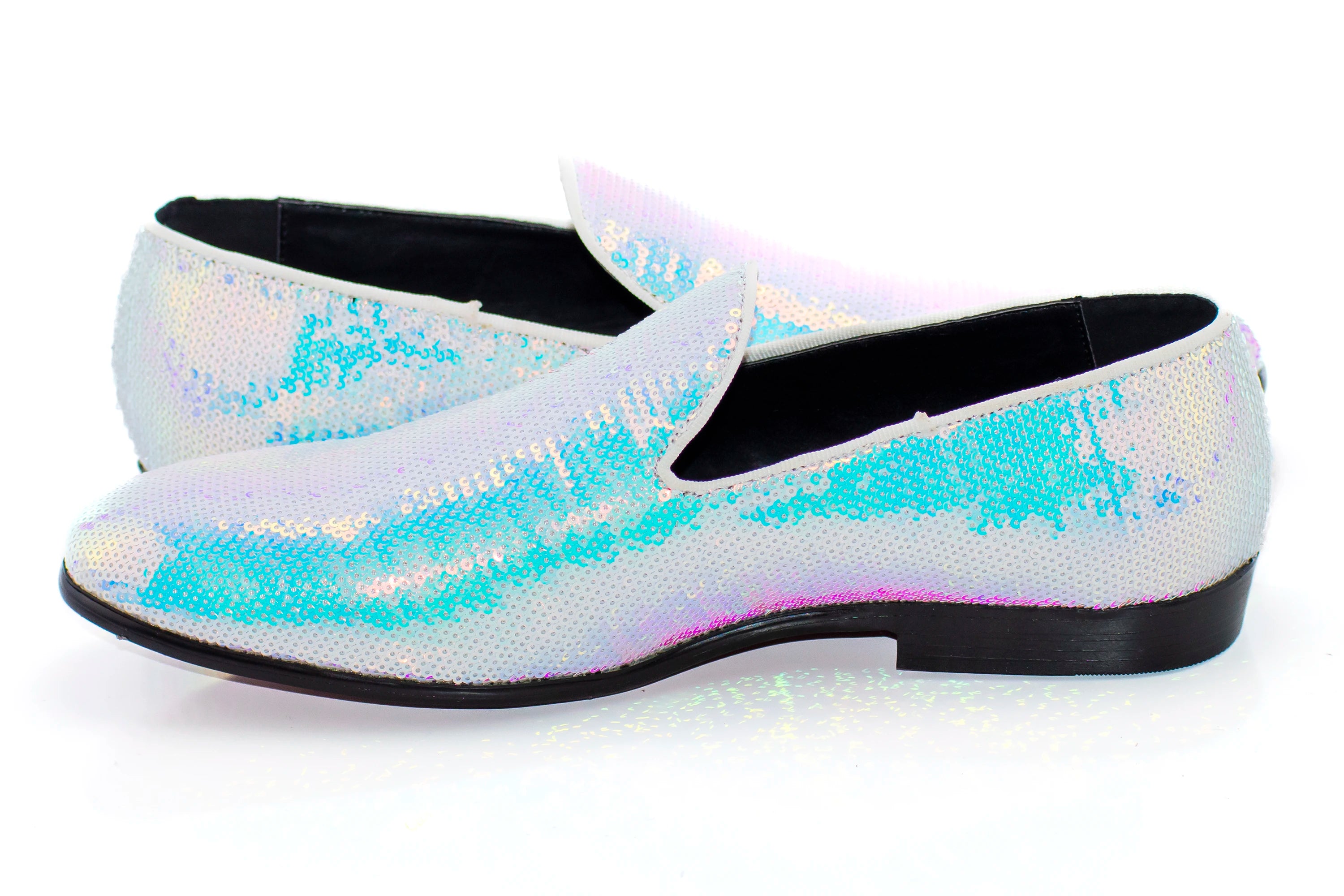 Men's Aqua Blue Iridescent Dress Loafer Side View And Heel