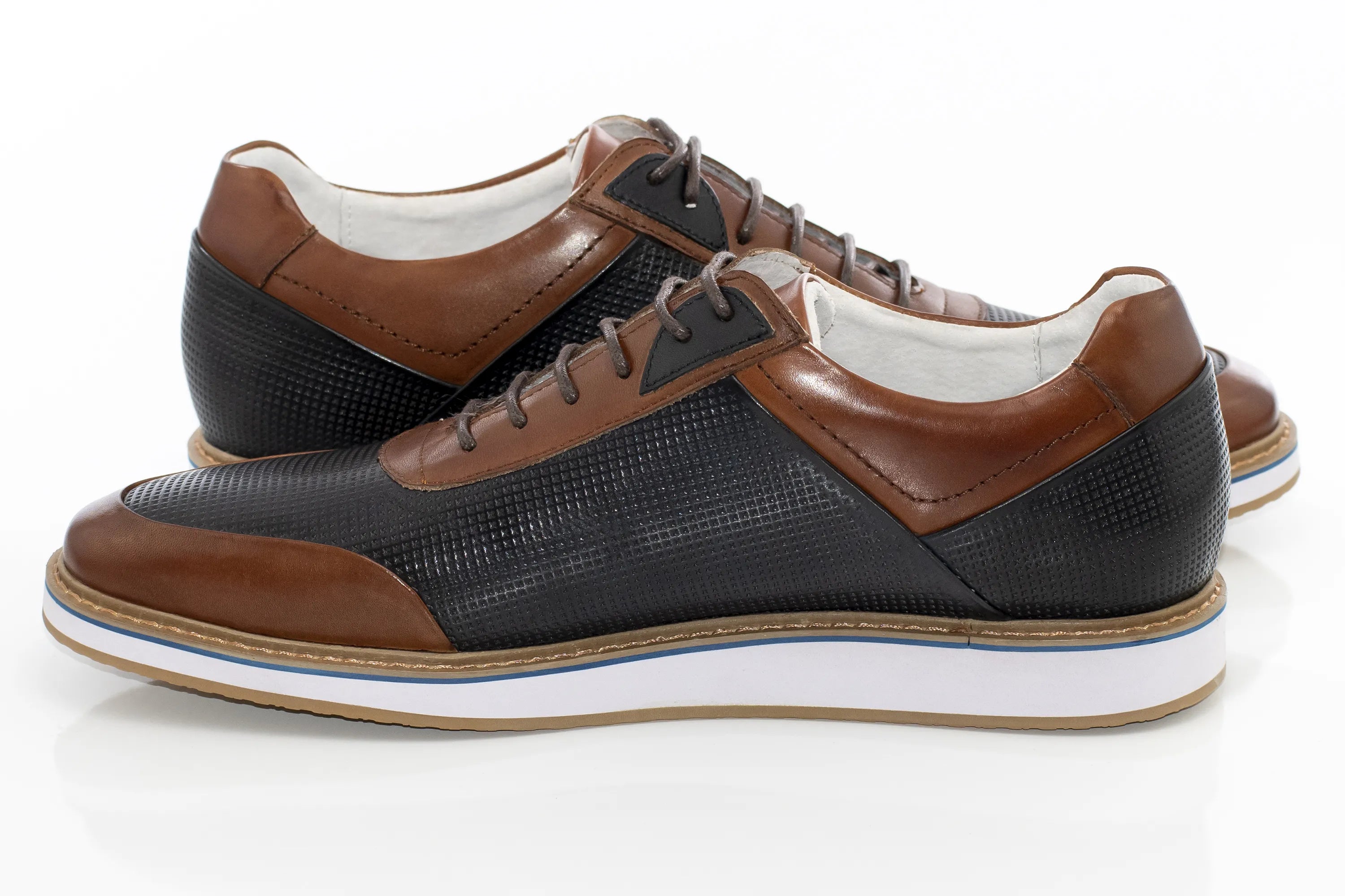 Cognac And Navy Leather Dress Sneaker