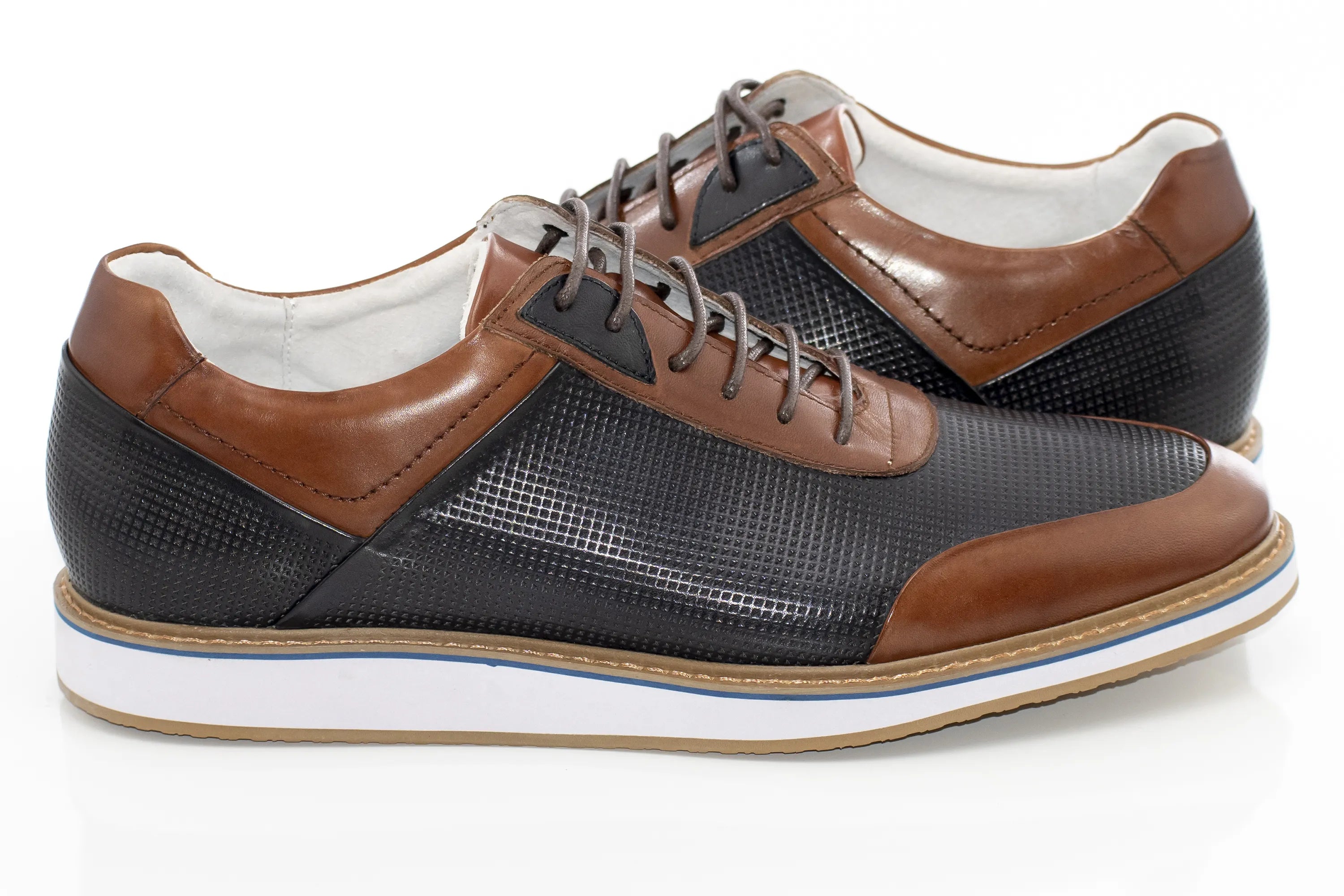 Cognac And Navy Leather Dress Sneaker