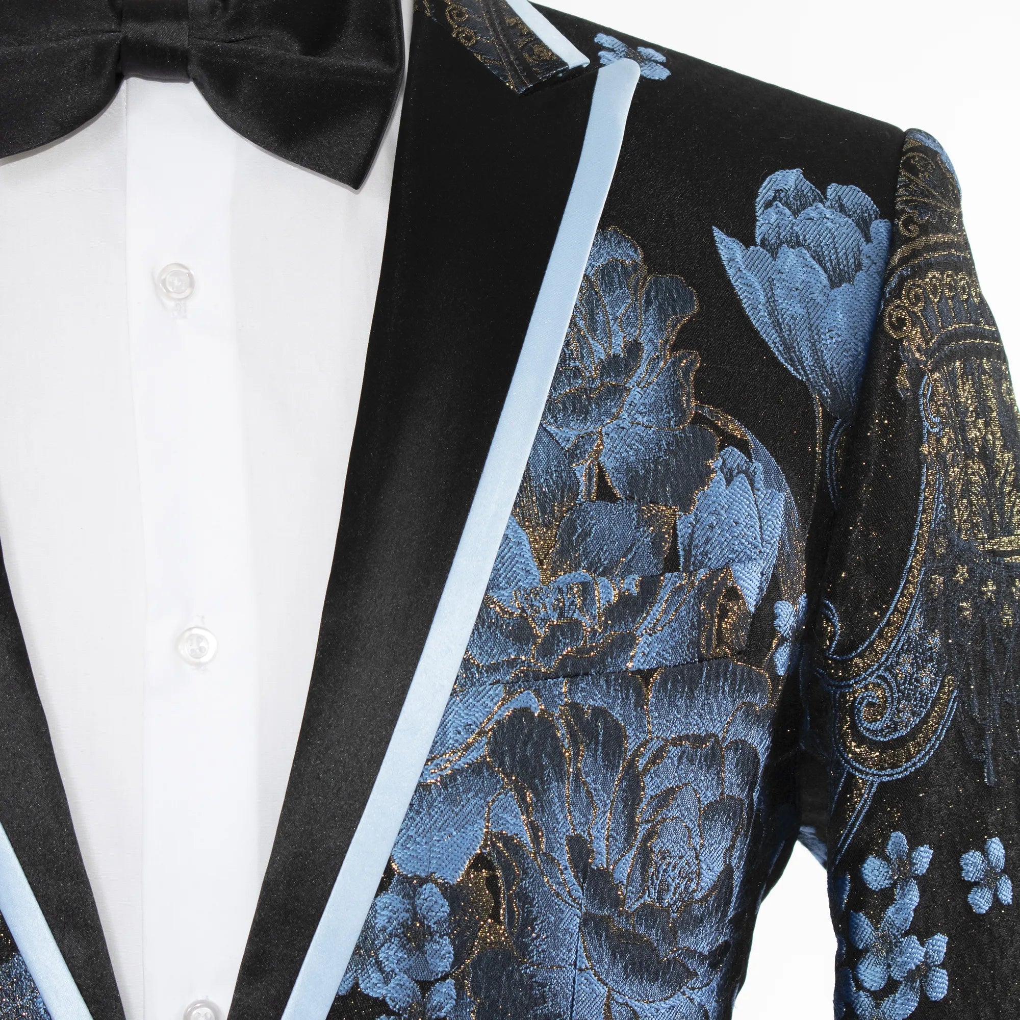 Black And Blue Slim-Fit Dinner Jacket Peak Lapel