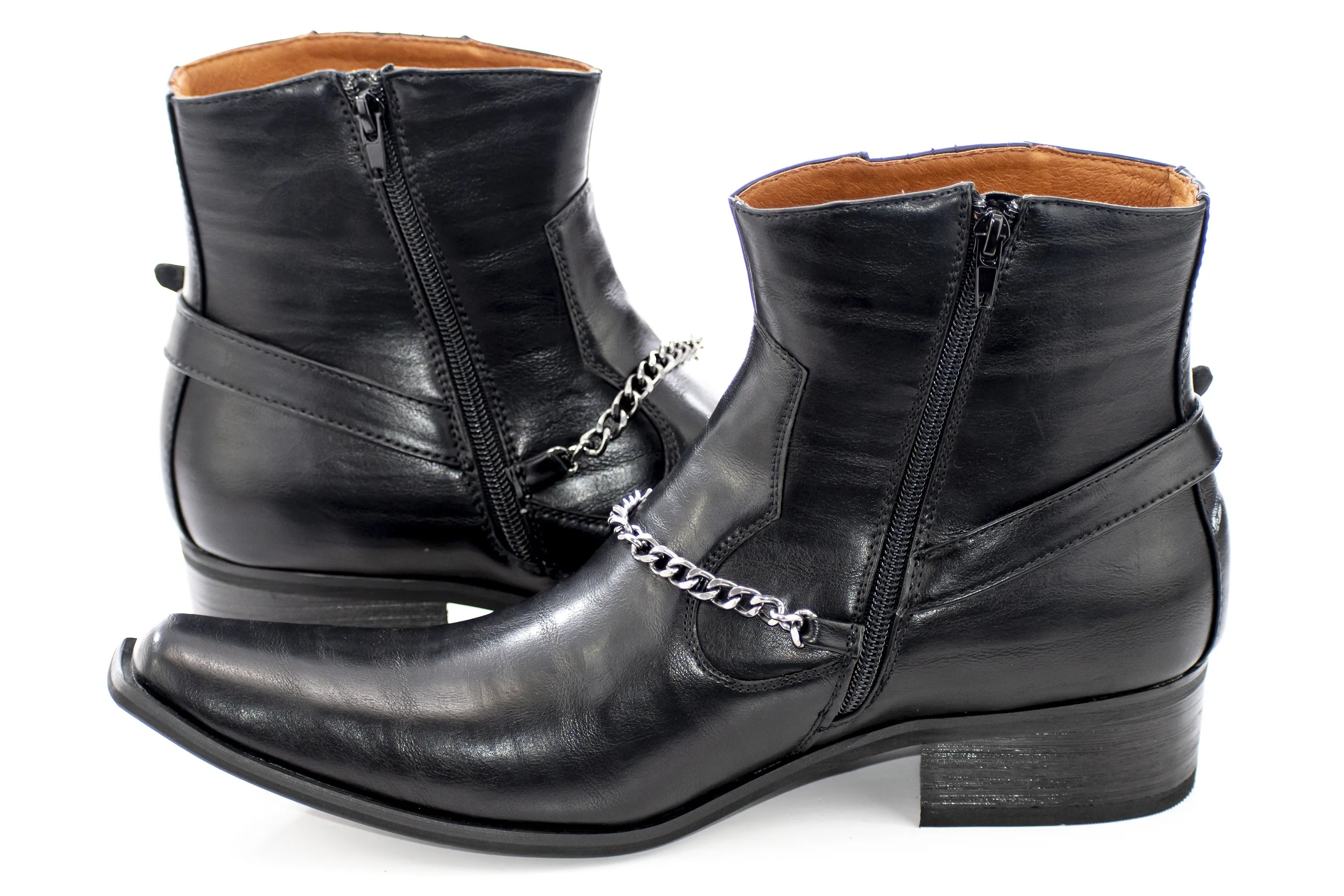 Black Buckled Western Style Boot with Chain