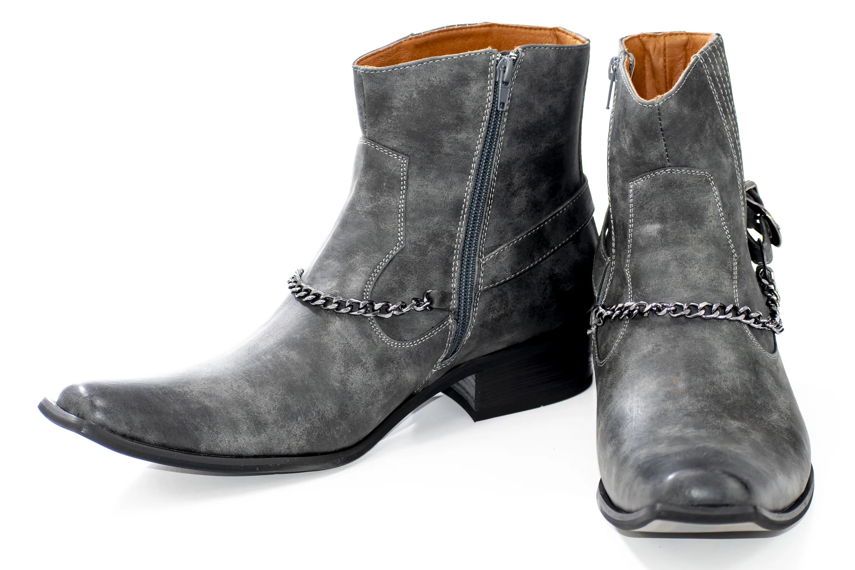 Charcoal Buckled Western Style Boot with Chain
