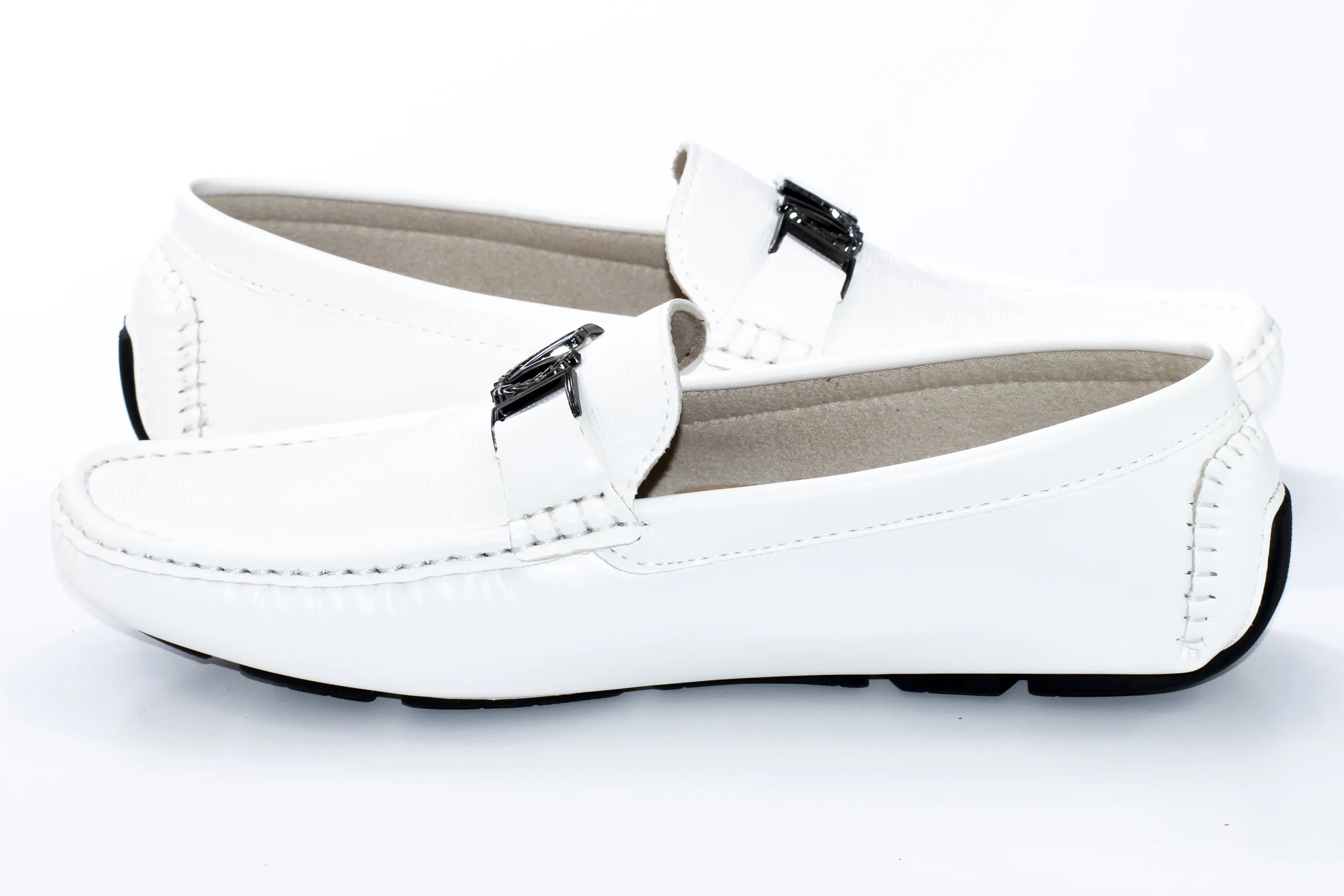 White Gingham Textured Driver Loafer