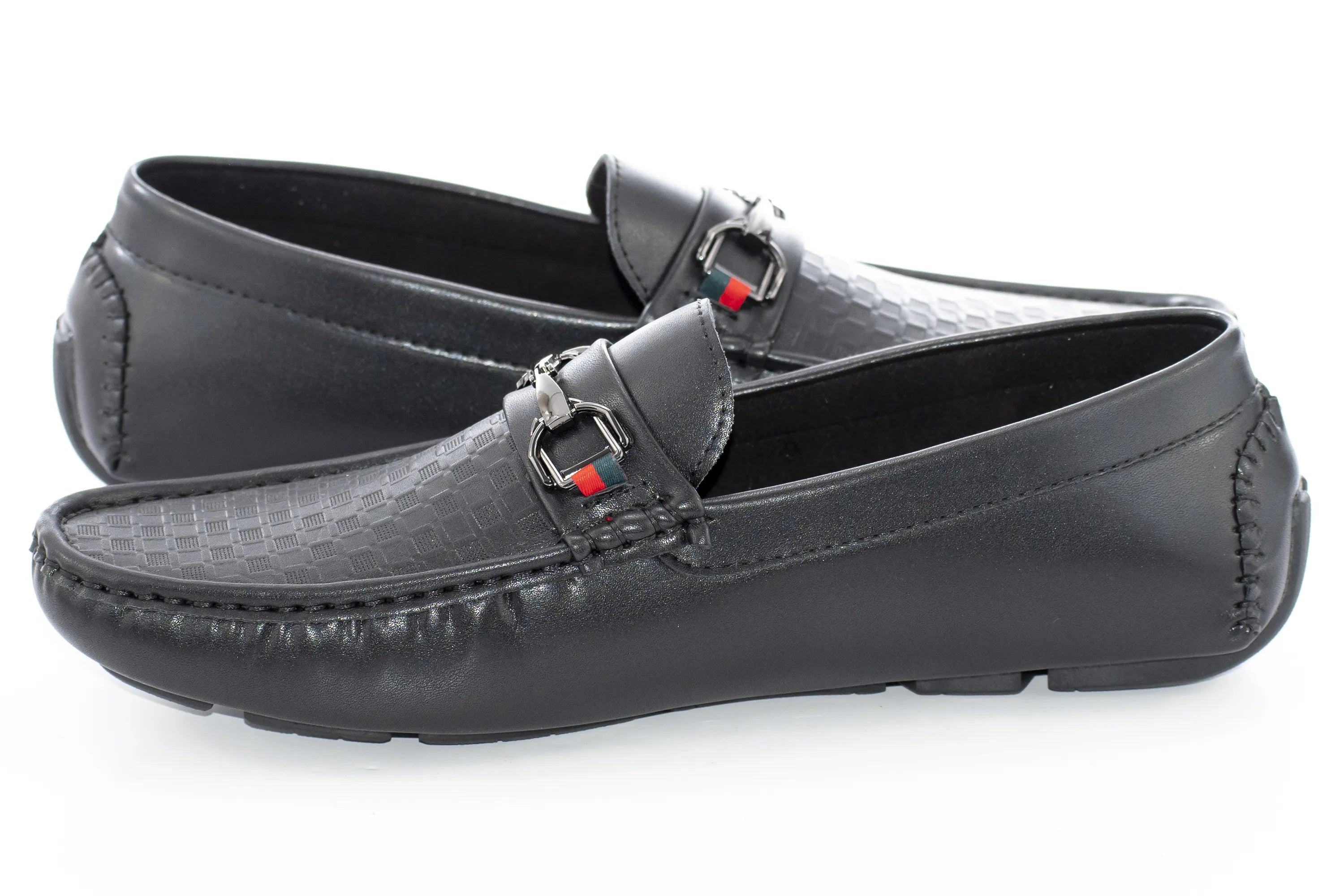 Black Gingham Textured Designer Bit Driver Loafer