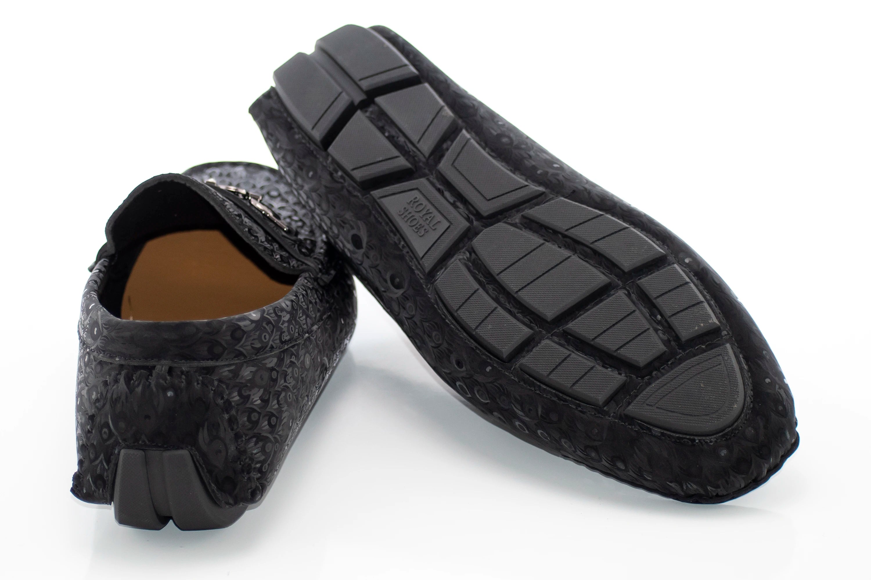 Men's Black Ogee Textured Loafer Back And Sole