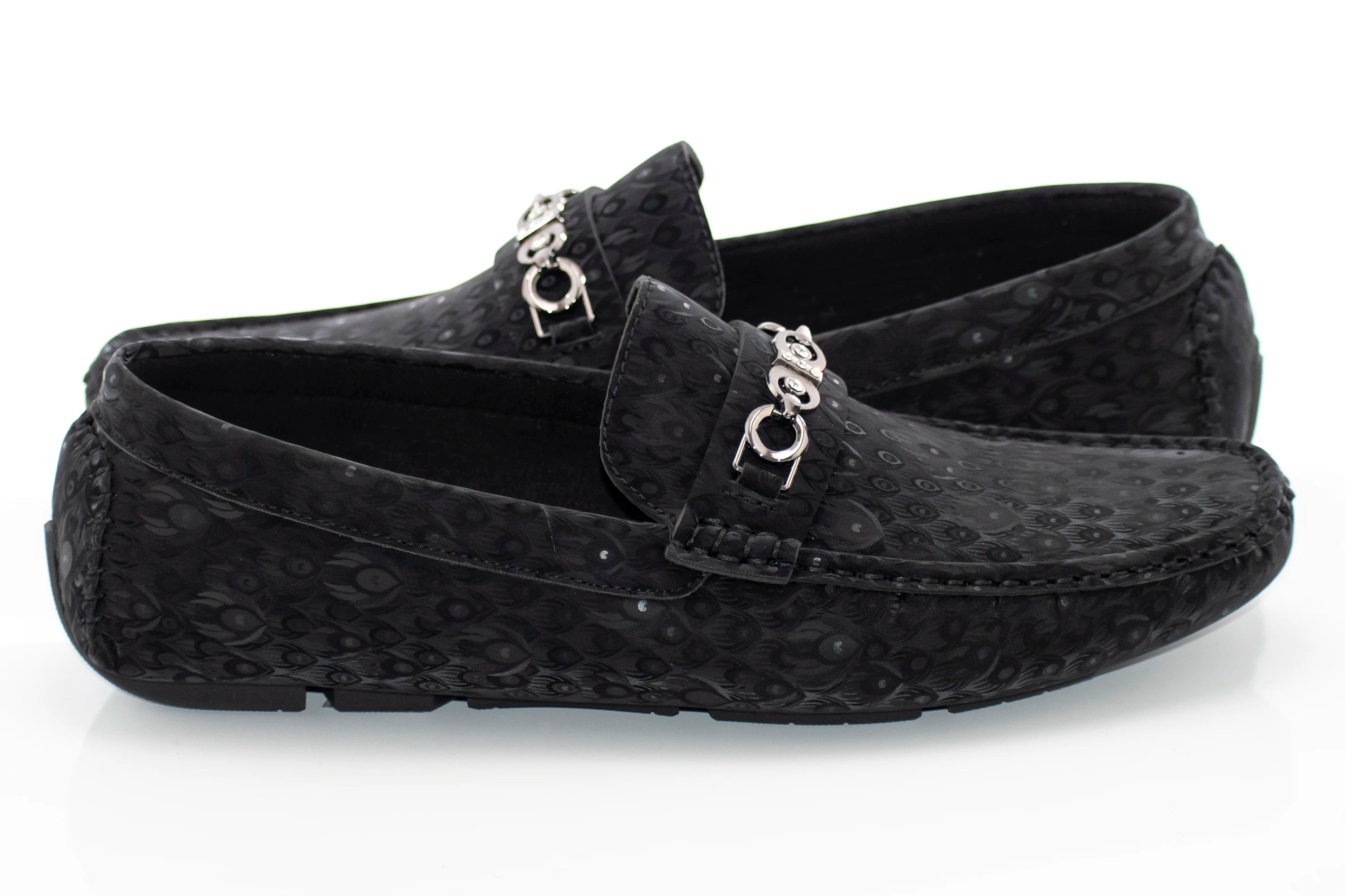 Men's Black Ogee Textured Loafer Quarter Heel