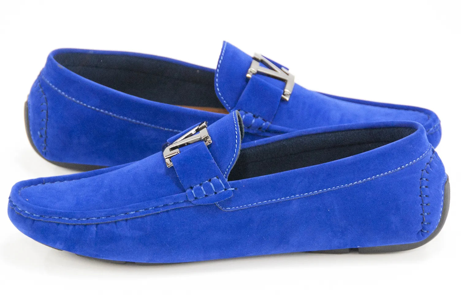 Men's Blue Suede Leather Moccasin Bit-Loafer