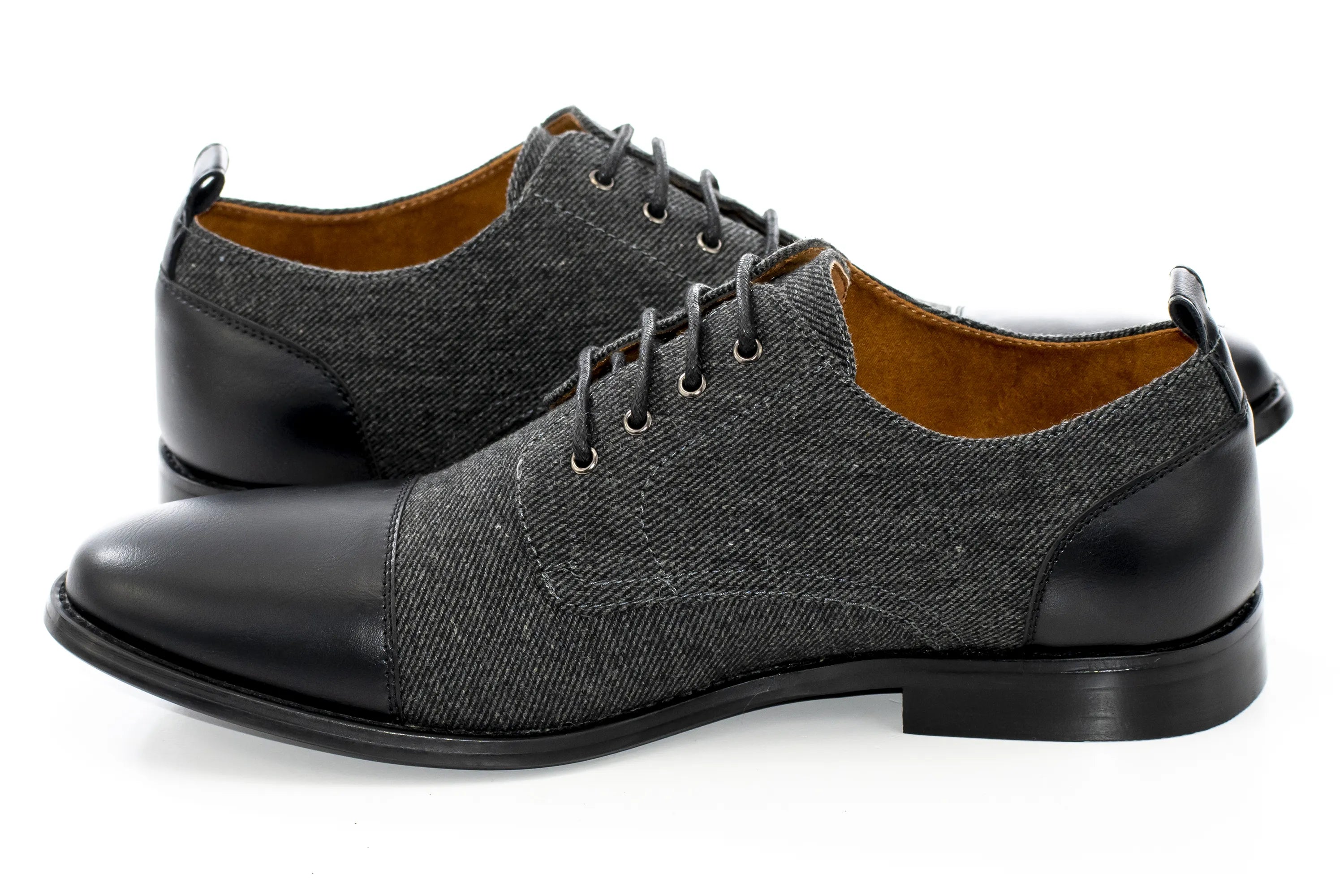Black Duo-Textured Lace-Up Derby