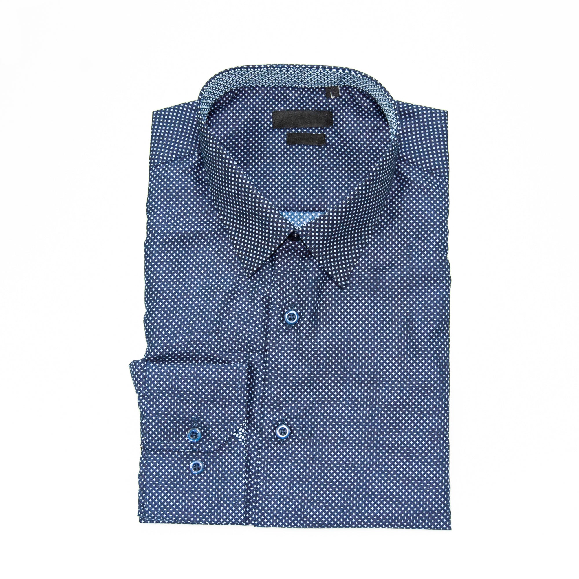 black polka dot slim-fit shirt