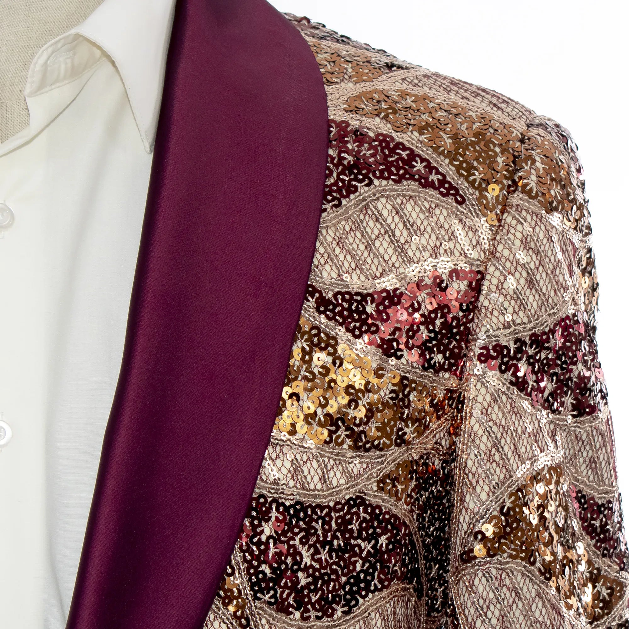 Burgundy Sequin Patterned Modern-Fit Dinner Jacket