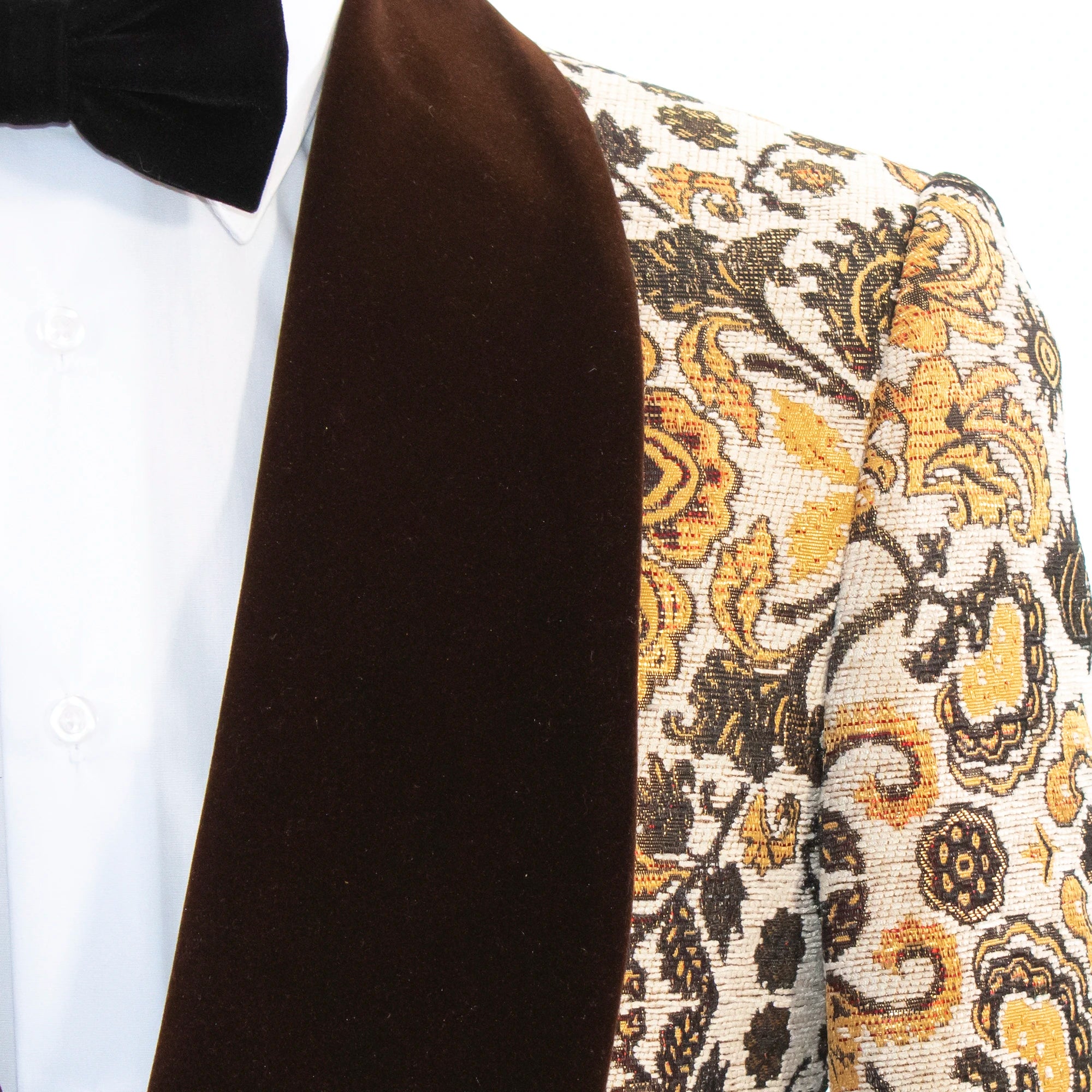 Brown Detailed Floral Regular-Fit Jacket With Shawl Lapels