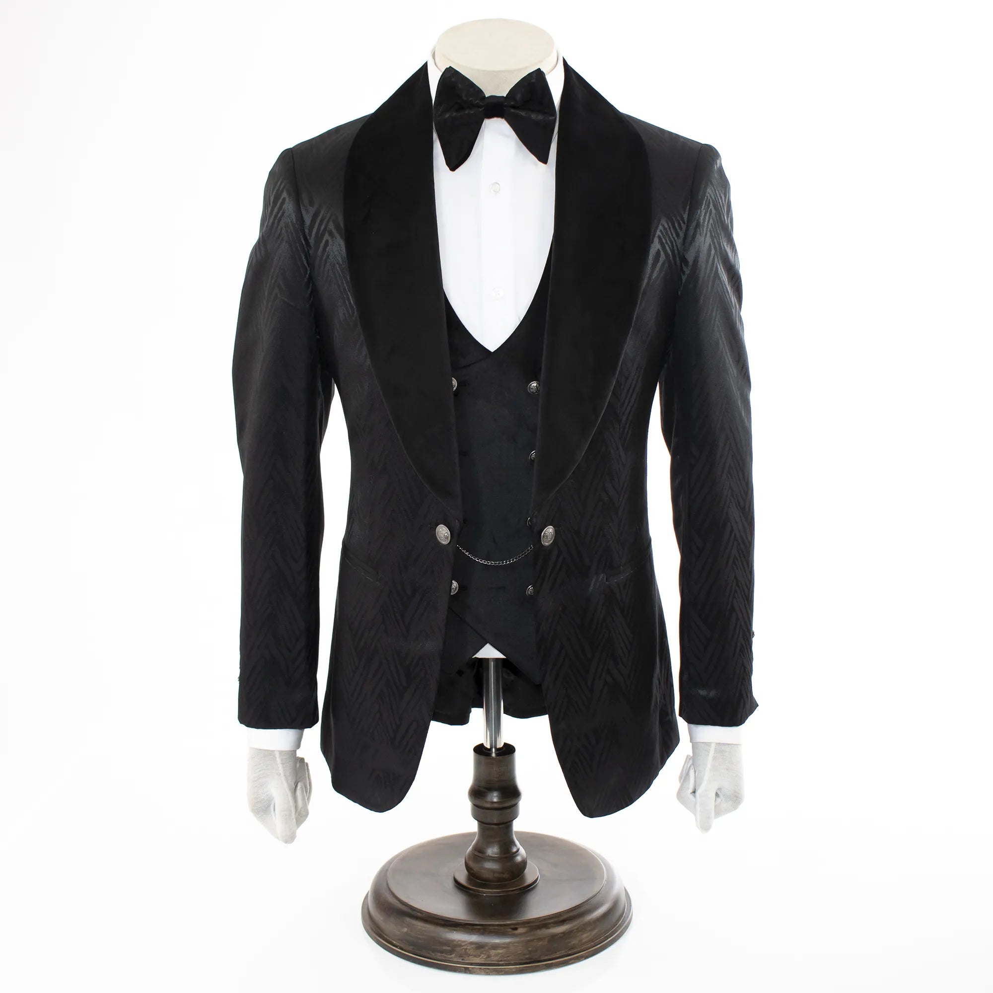 Black Scratched Herringbone 3-Piece Slim-Fit Tuxedo