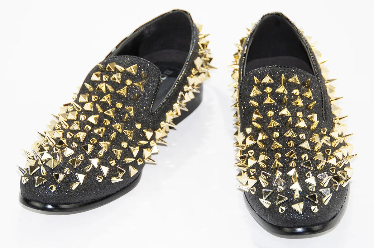 black dress shoes with gold spikes & Glittered Spiked Loafers Leather loafers