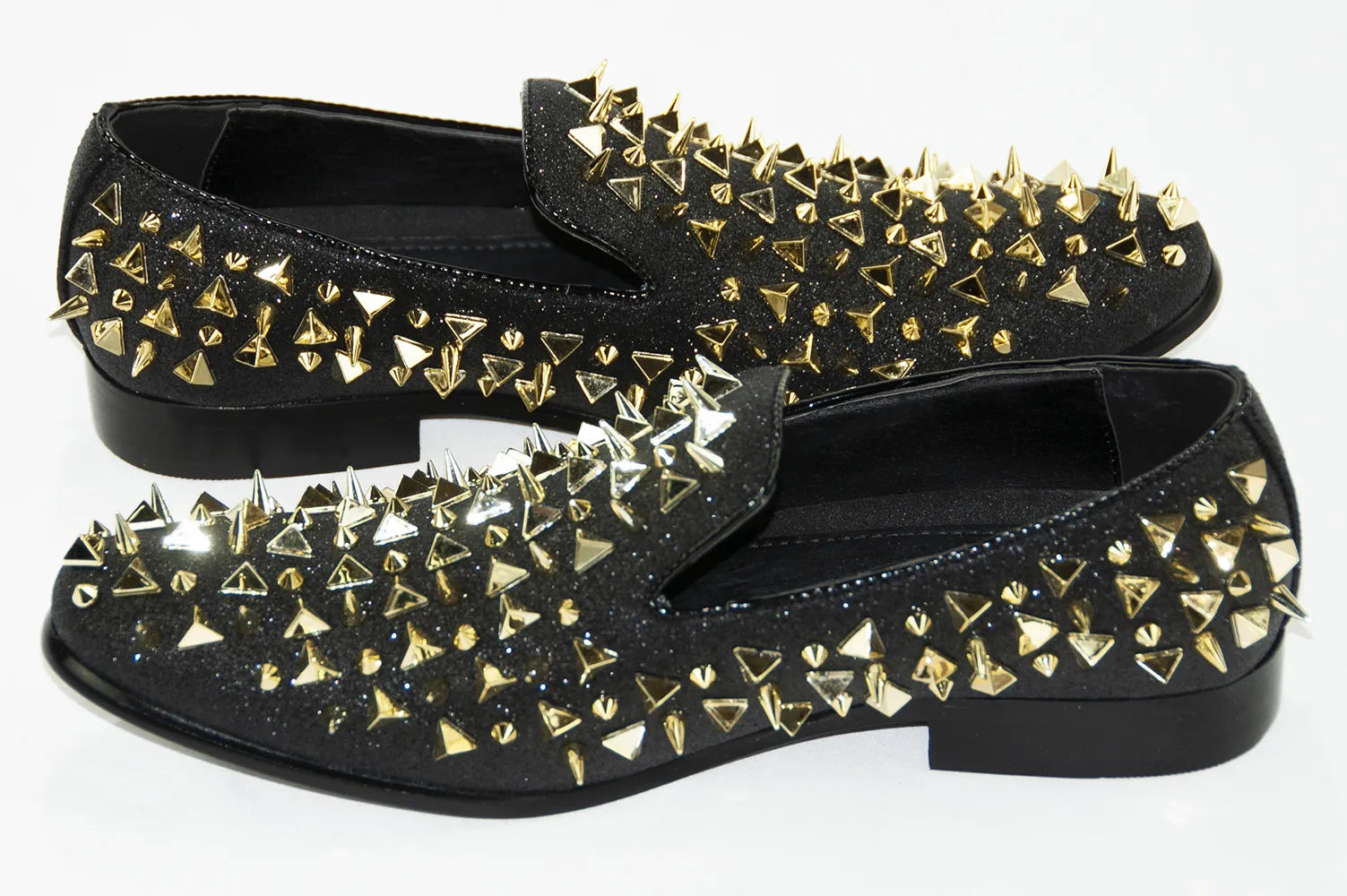 Black & Gold Glittered Spiked Loafers