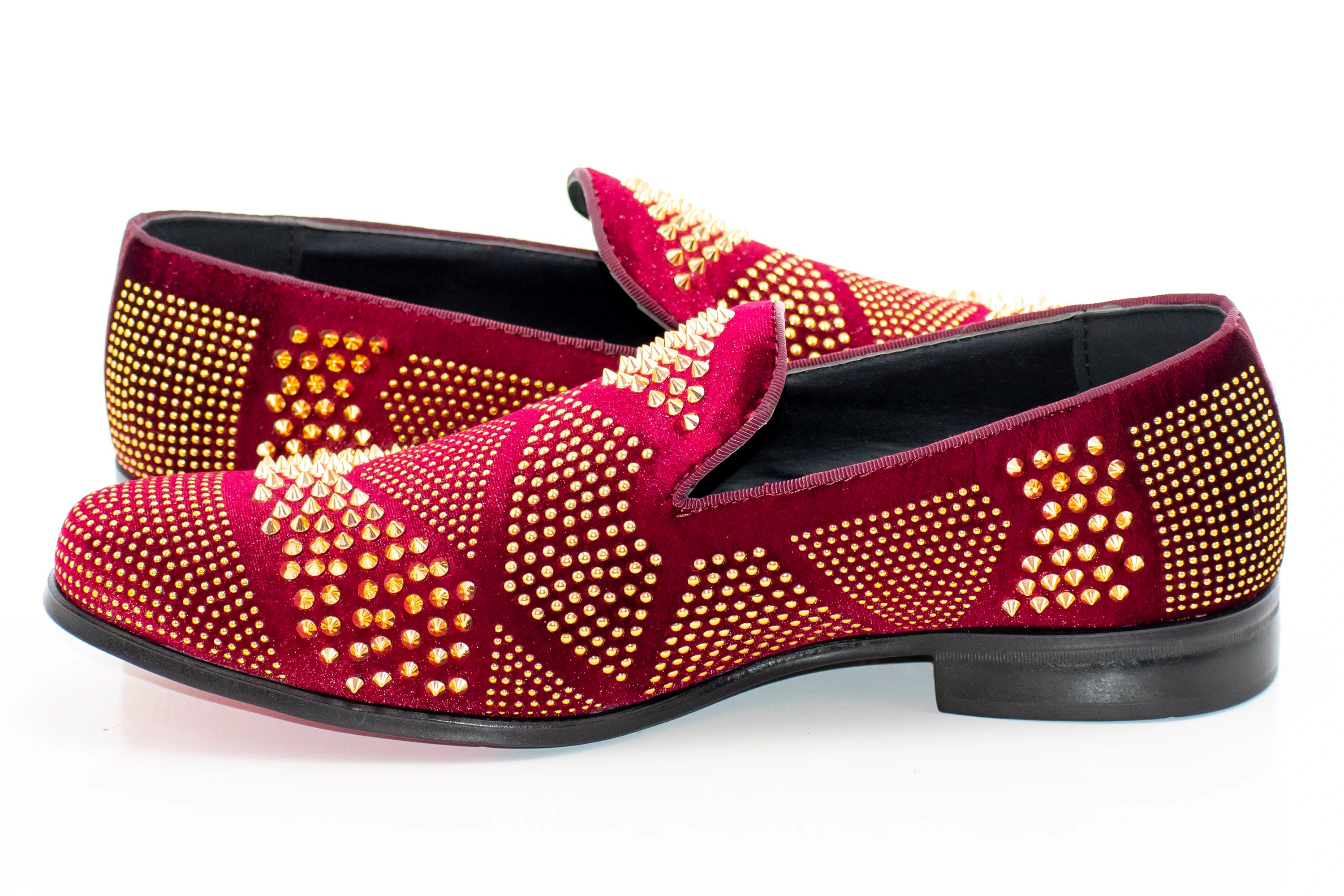 Men's Wine Purple And Gold Studded Spiked Dress Loafer