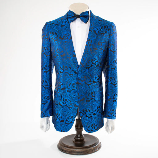 Men's Blue Paisley Modern-Fit Dinner Jacket - Front Closure