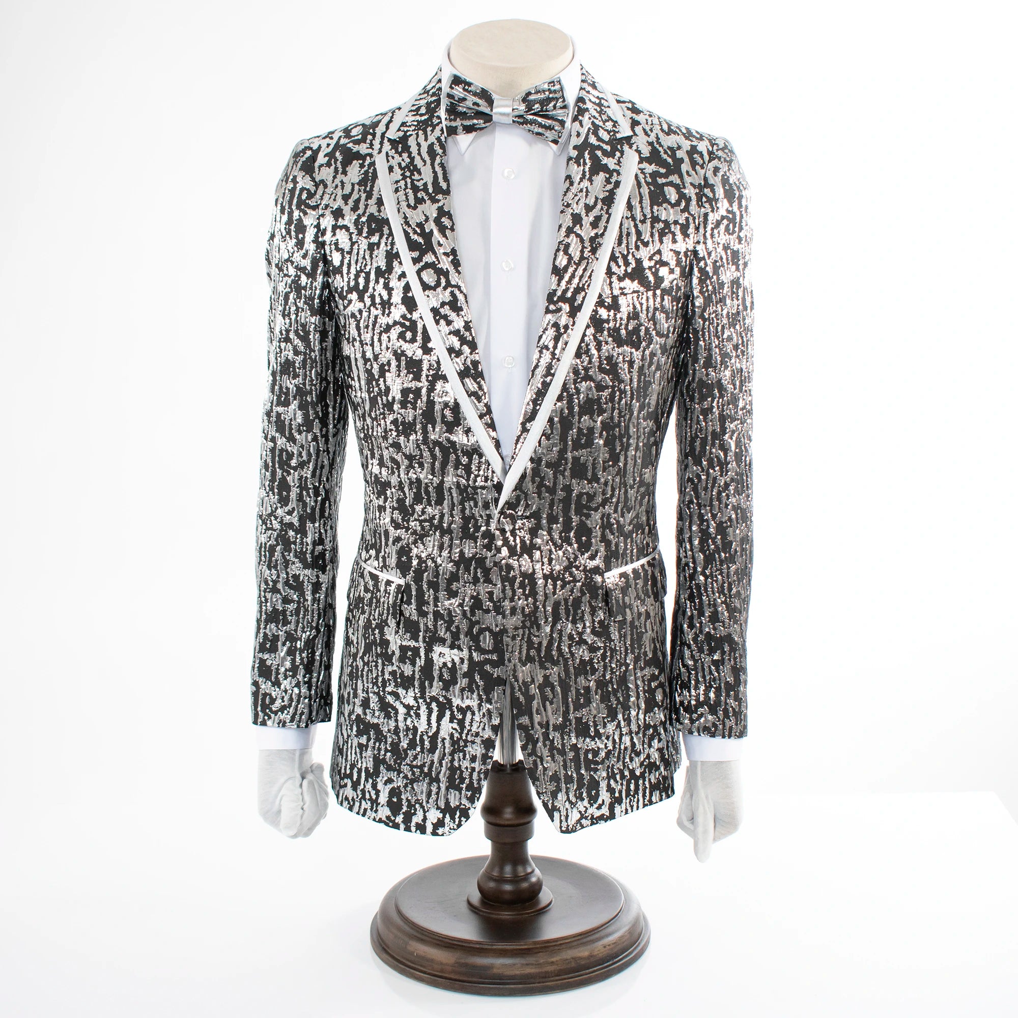 Men's Black And Silver Metallic 2-Piece Slim-Fit Tuxedo