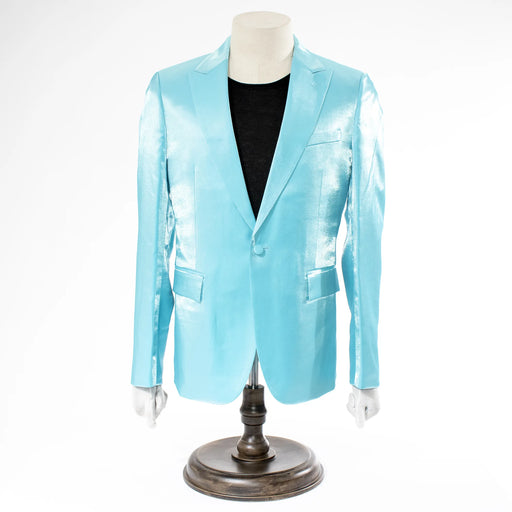 Men's Turquoise Blue Metallic 2-Piece Slim-Fit Suit