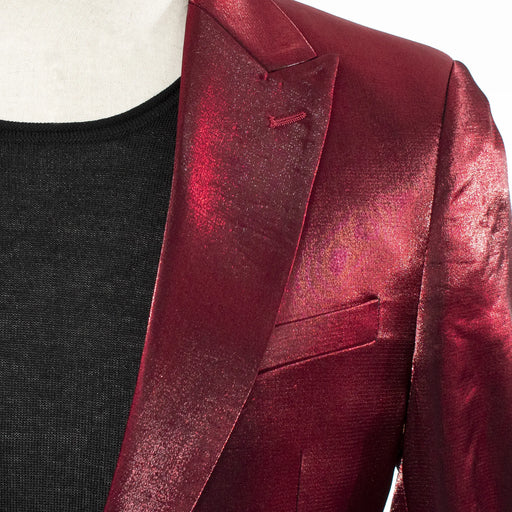Men's Burgundy Metallic Slim-Fit Suit Peak Lapel And Welt Pocket