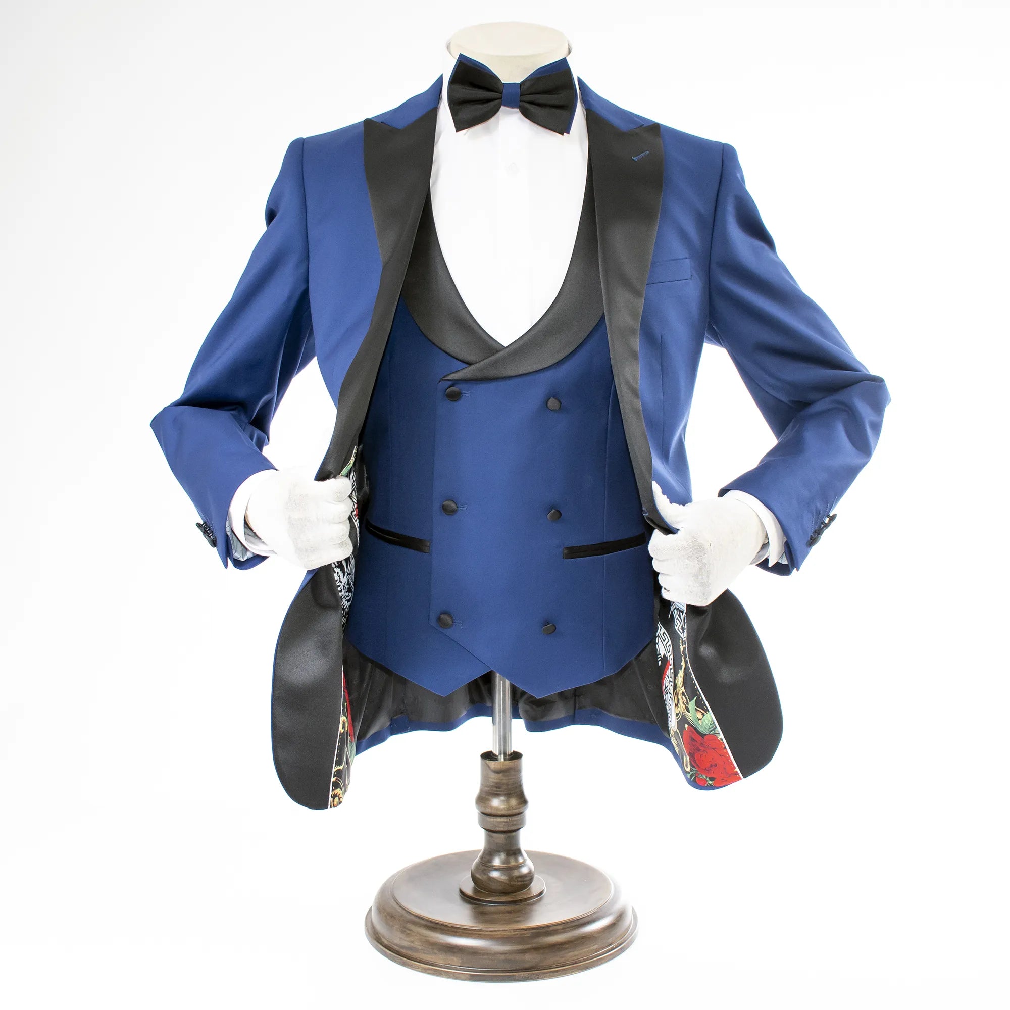 Men's Dark Blue Sapphire 3-Piece Slim-Fit Tuxedo - Double-Breasted Vest
