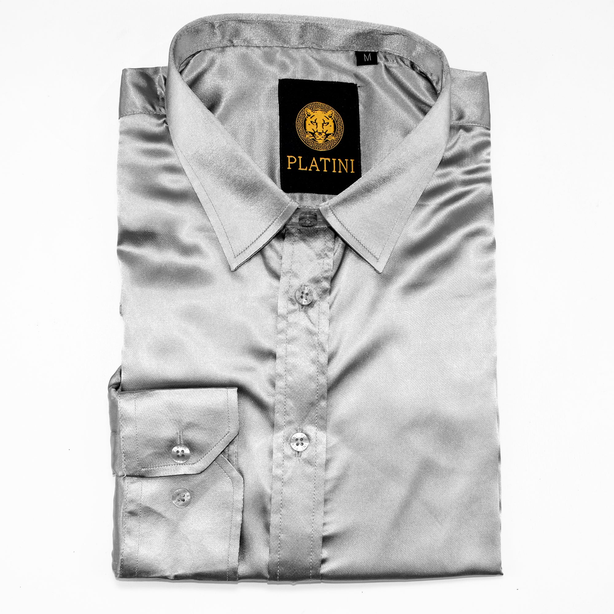 Gray Satin Slim-Fit Dress Shirt