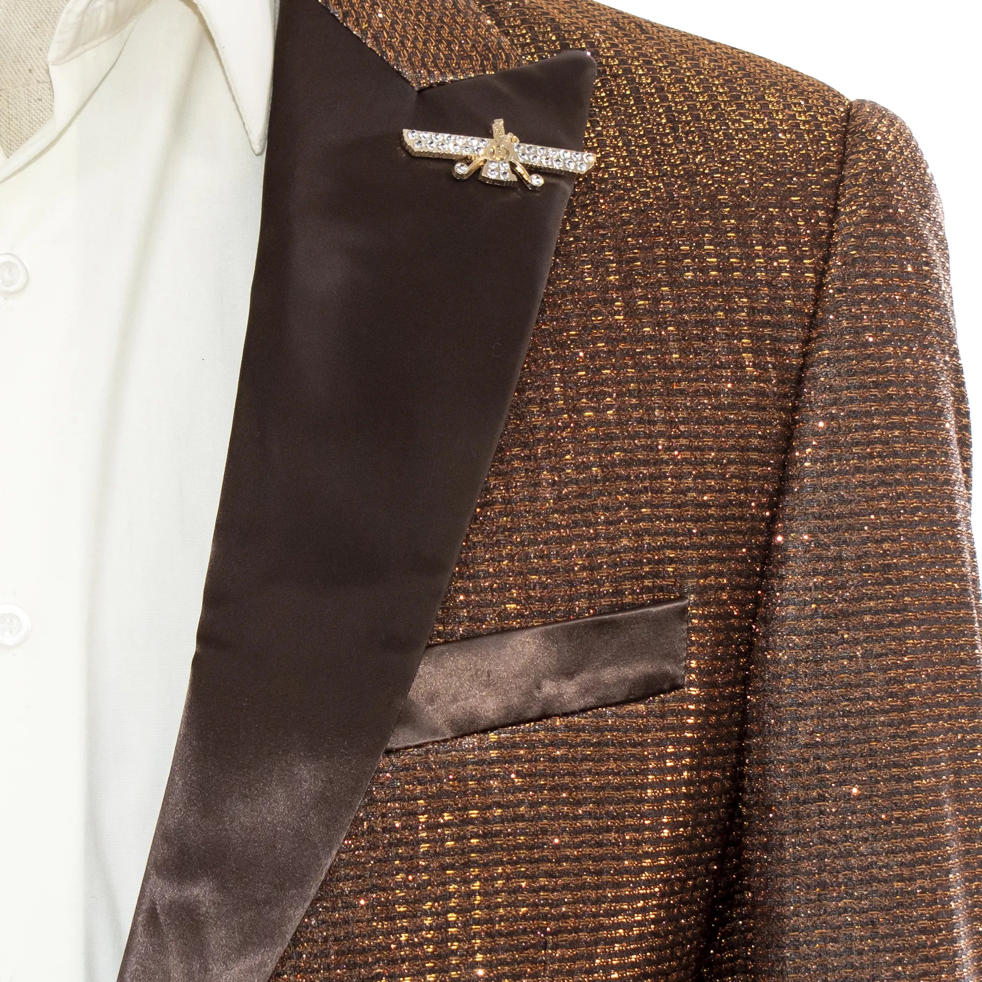 Men's Brown And Bronze Sparkling Glitter Slim-Fit Tuxedo With Peak Lapels