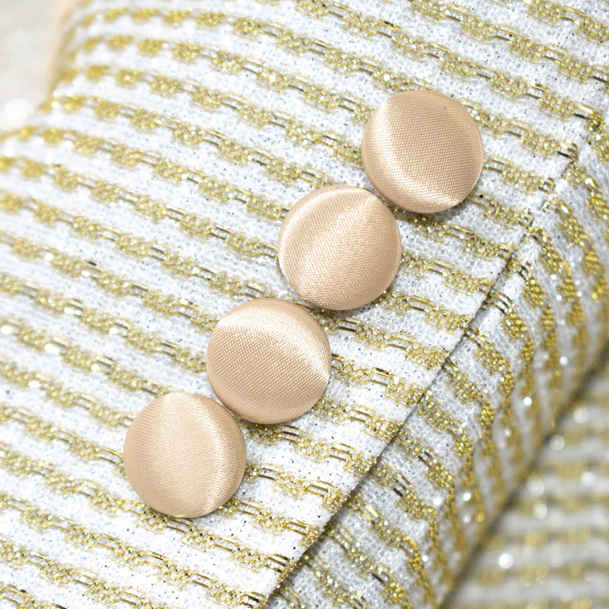 Men's White And Gold Sparkling Glitter Slim-Fit Tuxedo With Peak Lapels