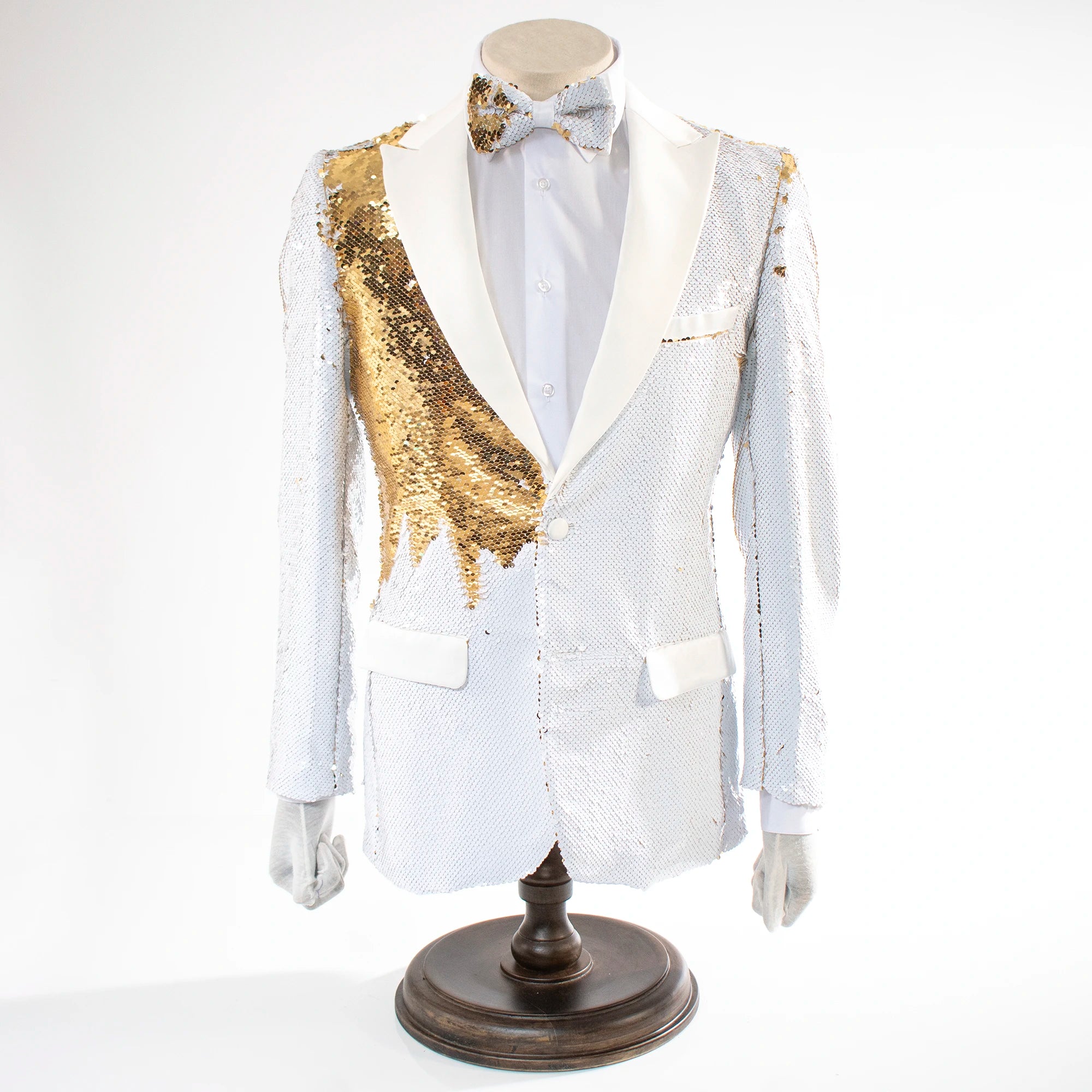 Men's Gold And White Sequin Modern-Fit Jacket