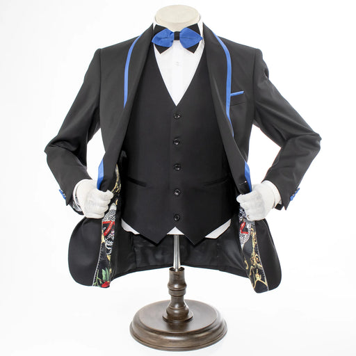 Royal Trim on Black Stretch 3-Piece Slim-Fit Tuxedo