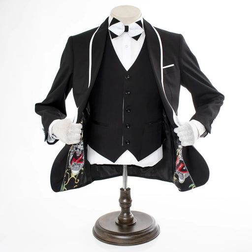White Trim on Black Stretch 3-Piece Slim-Fit Tuxedo