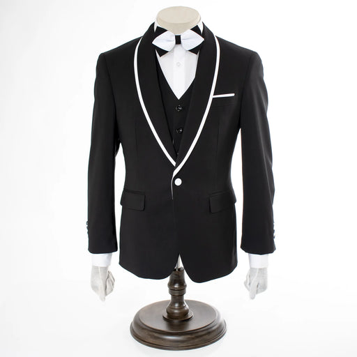 White Trim on Black Stretch 3-Piece Slim-Fit Tuxedo