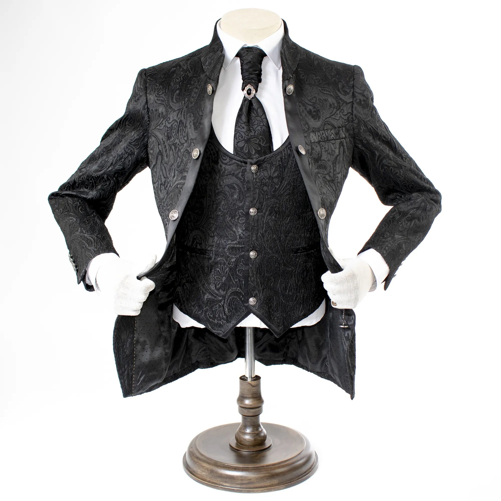Black Western Slim Fit Tuxedo Mandarin Collar