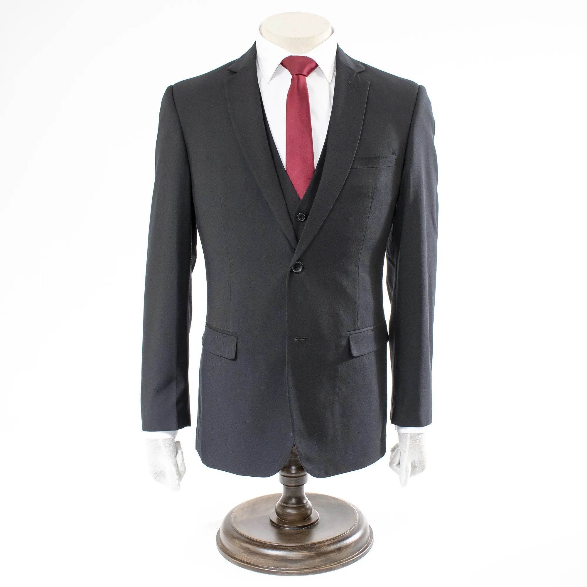 Black 3-Piece Slim-Fit Notch Lapel Suit