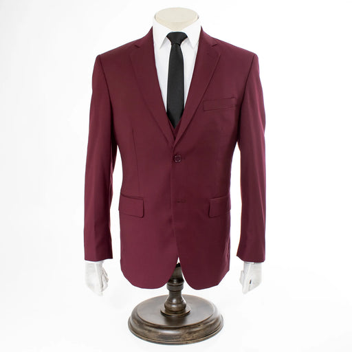 Men's Burgundy 3-Piece Suit With  Notch Lapels