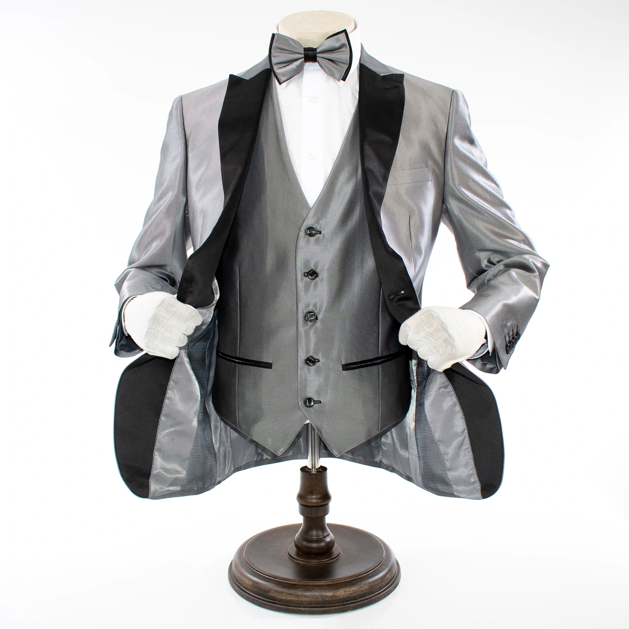 Men's Silver Sharkskin 3-Piece Tuxedo And Vest