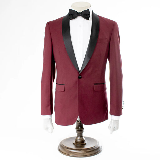 Men's Burgundy Slim-Fit Tuxedo With Satin Shawl Lapels