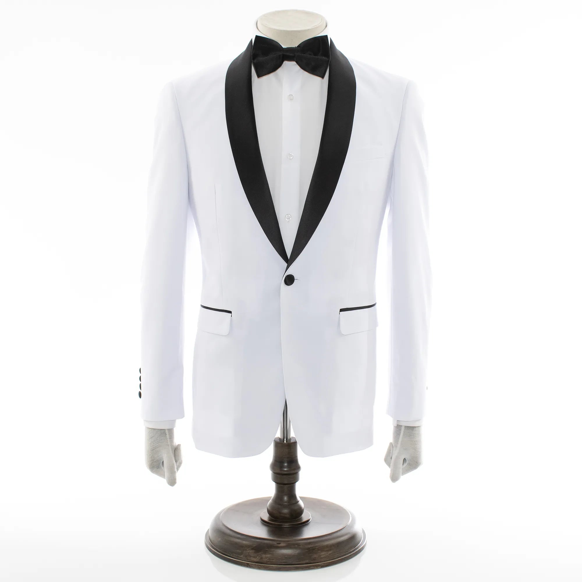 Men's White Slim-Fit Tuxedo With Satin Shawl Lapels