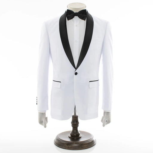 Men's White Slim-Fit Tuxedo With Satin Shawl Lapels