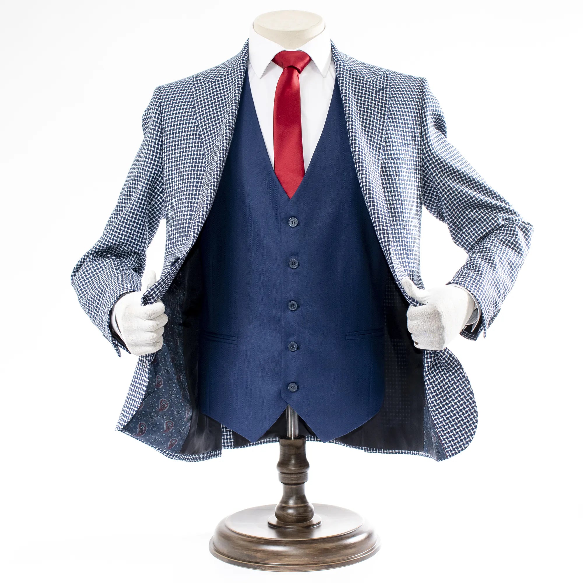 Navy Weave Pattern 3-Piece Tailored-Fit Suit