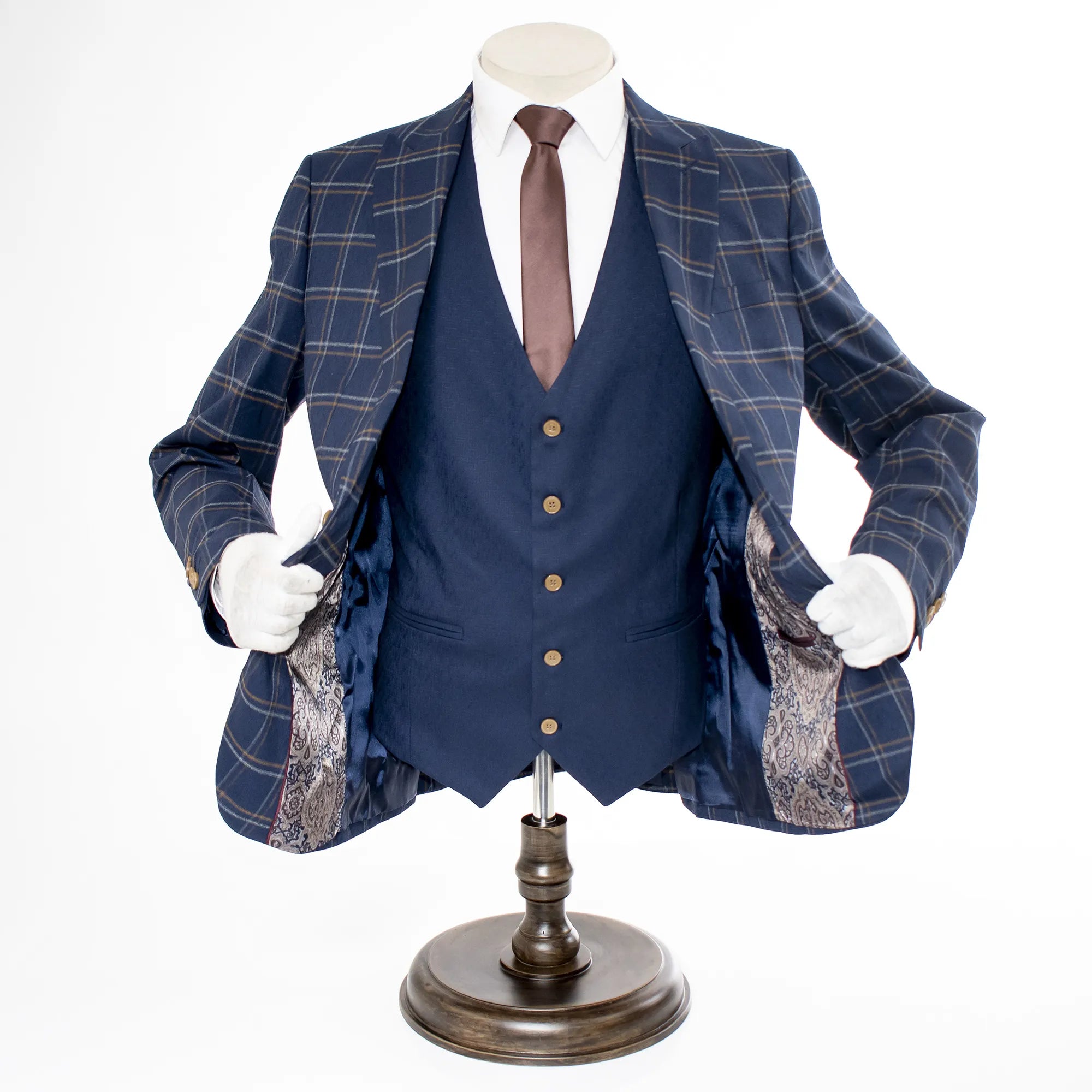 Navy Windowpane Plaid 3-Piece Slim-Fit Suit