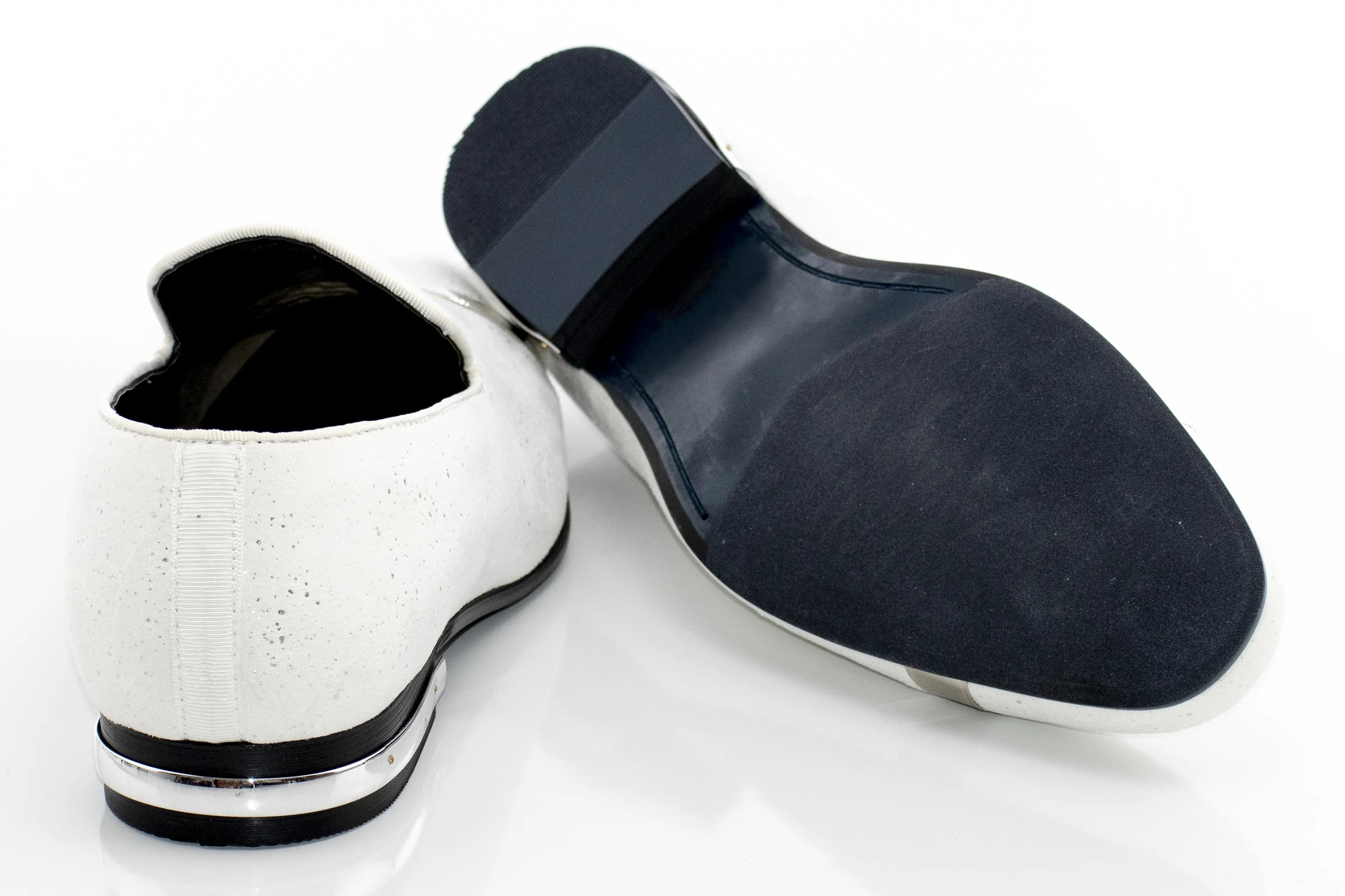 White Glitter Smoking Loafer with Metal Accents