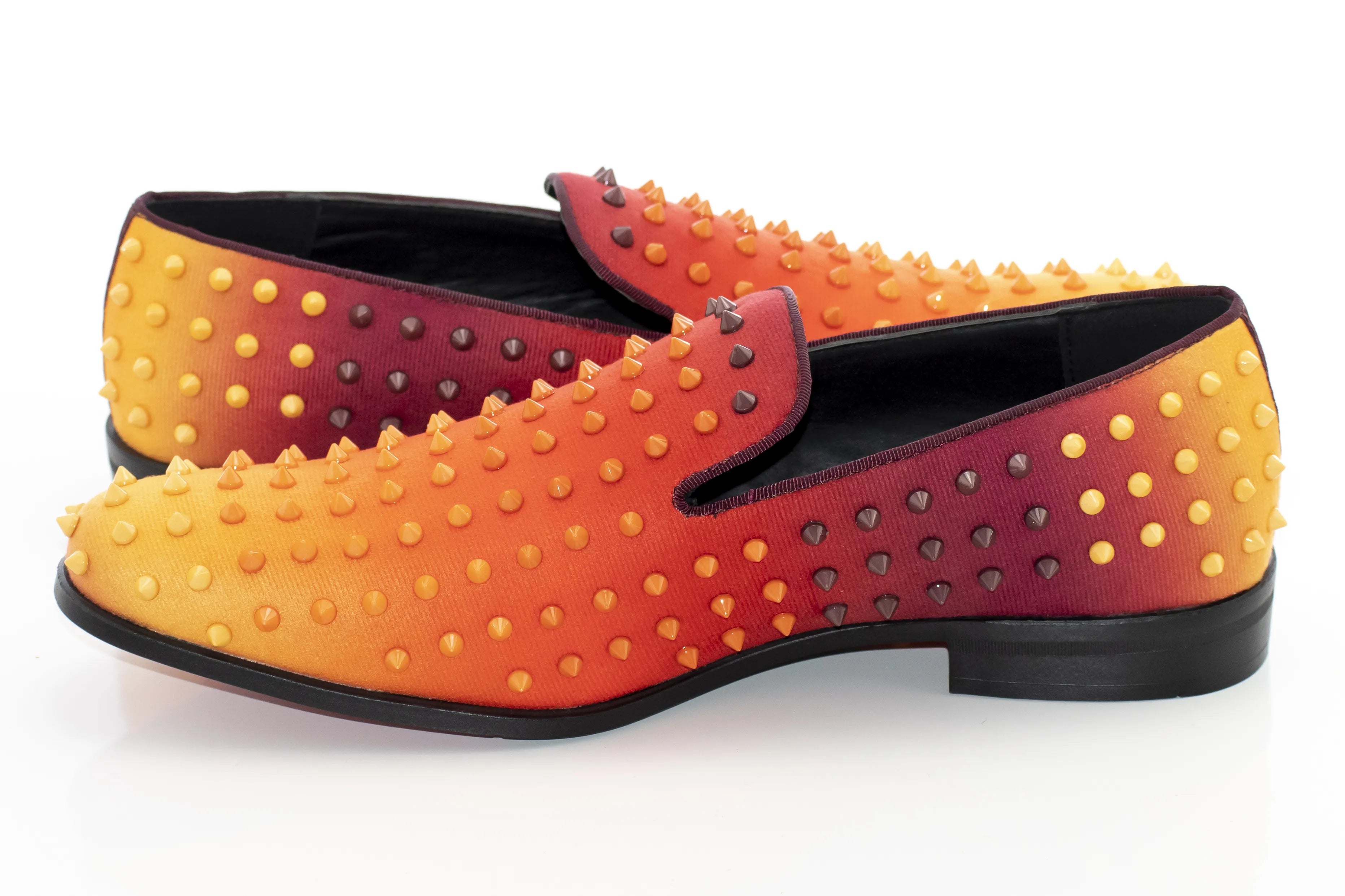 Men's Red And Orange Spiked Loafer Quarter, Heel