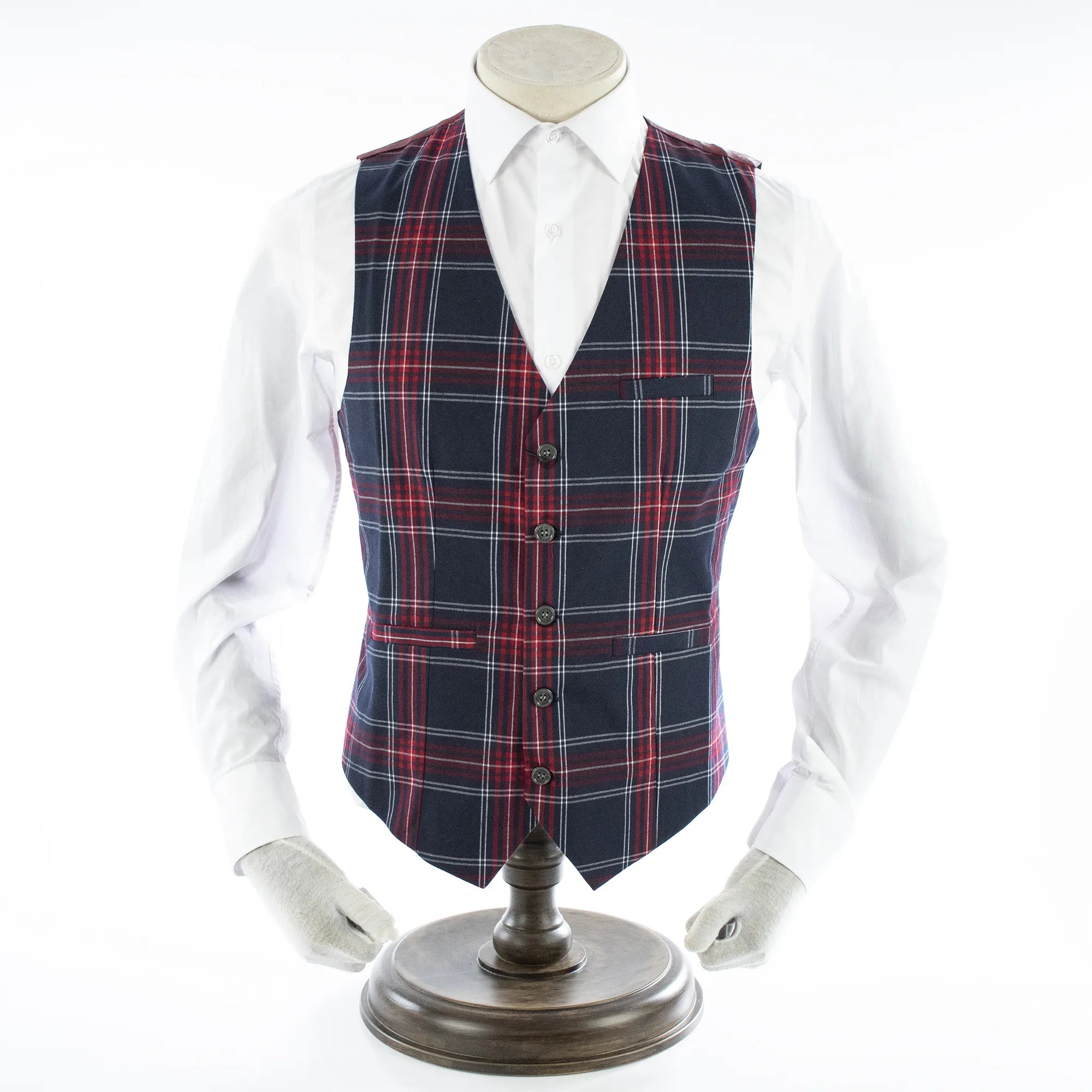 Navy & Red Plaid Designer Vest