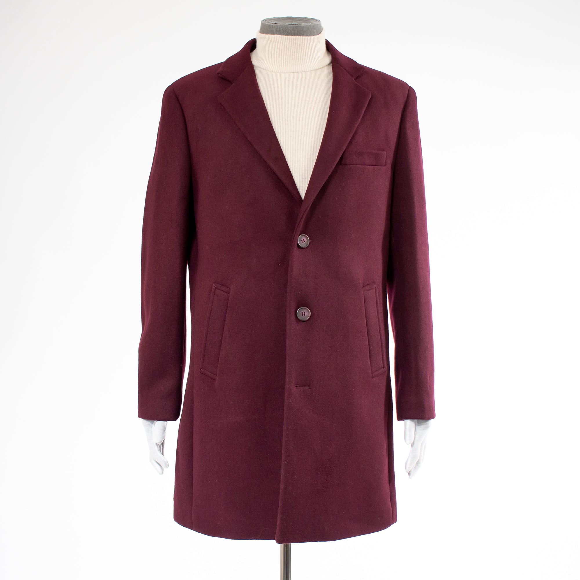 Burgundy Modern-Fit Wool Overcoat